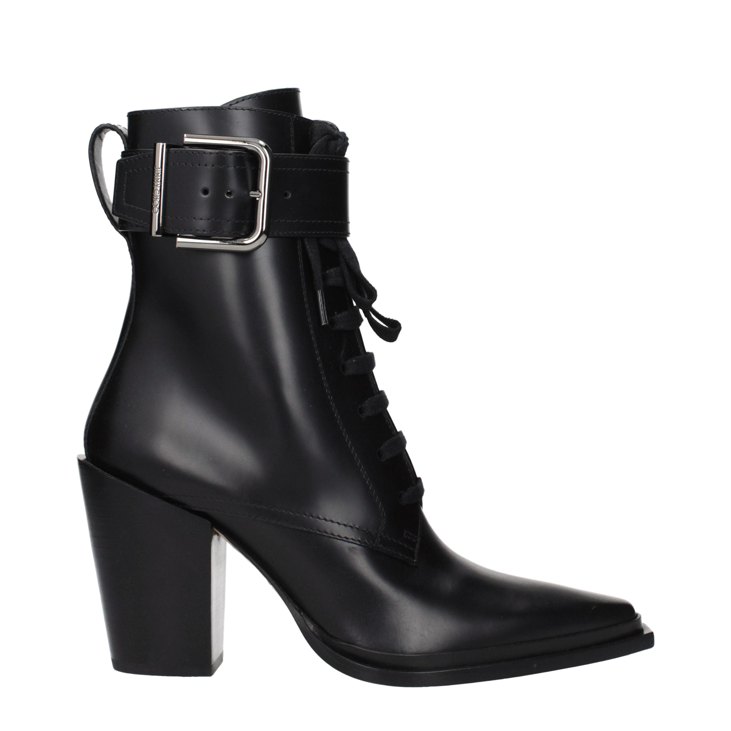 Step into a realm of sophistication with Jimmy Choo Black Leather Ankle Boots, where exquisite craftsmanship meets timeless elegance for the discerning connoisseur.