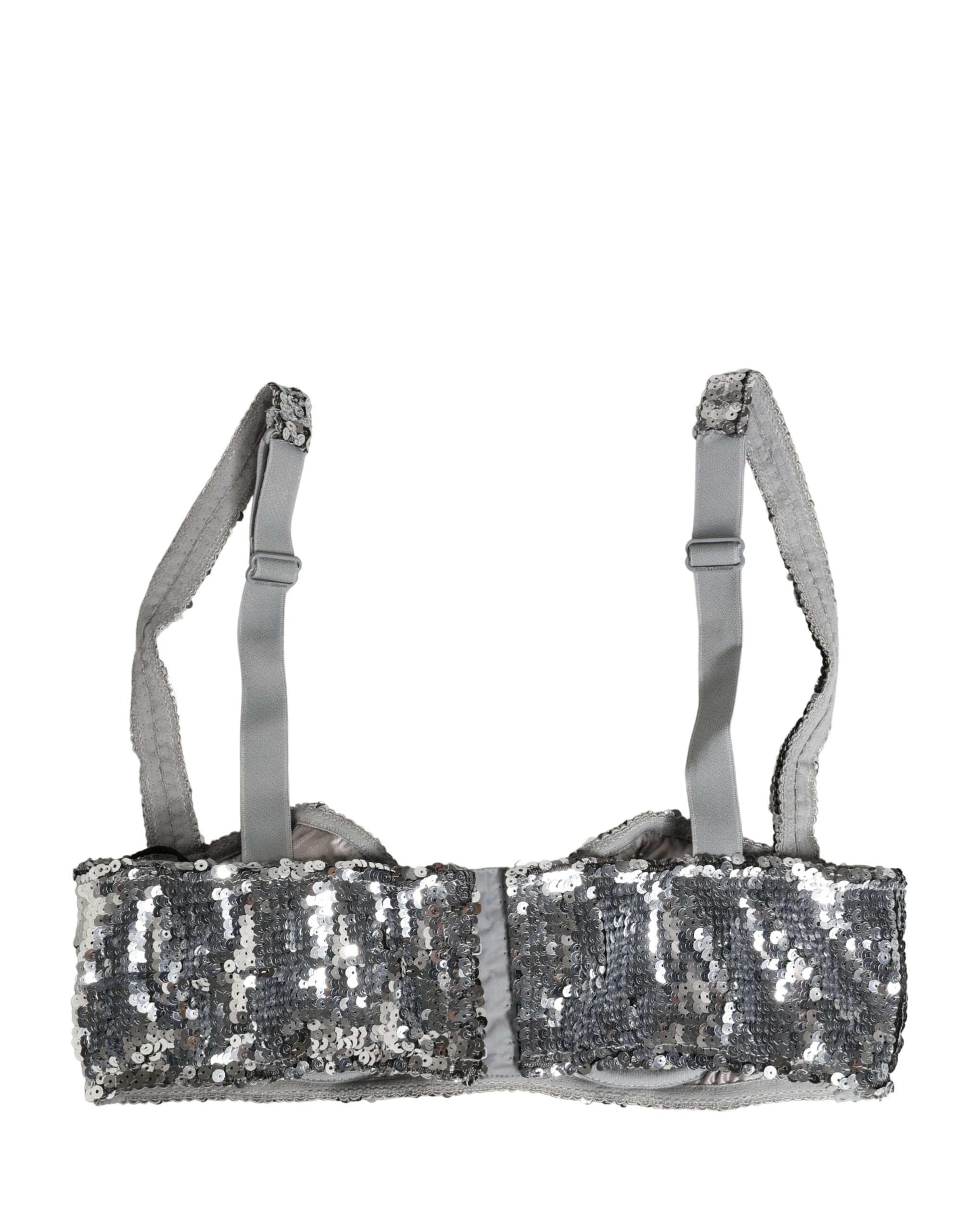 Dolce & Gabbana Silver Sequined Balconnet Bra - Luxe Elegance