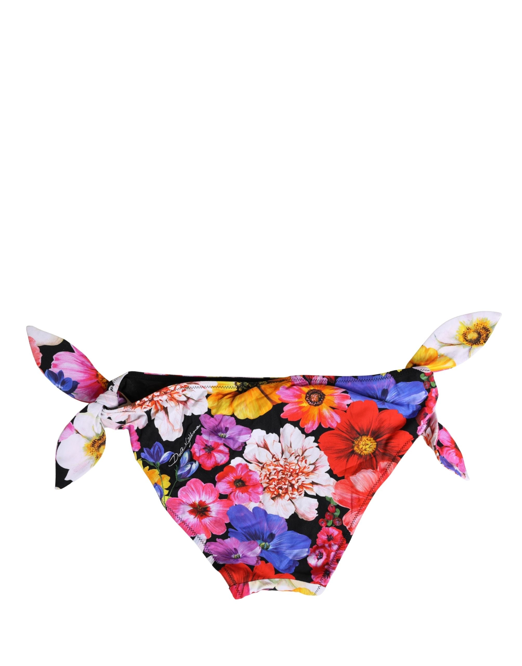 Dolce & Gabbana Black Floral Print Bikini Bottom Luxury Swimwear