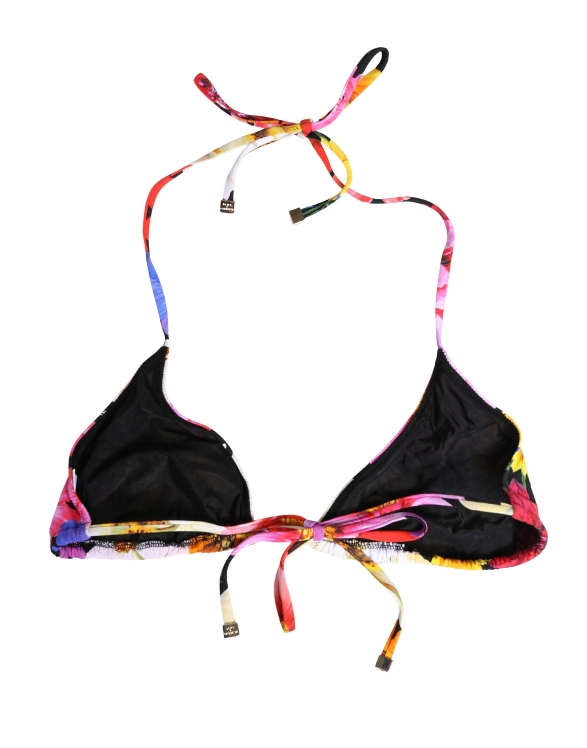 Dolce & Gabbana Black Floral Print Halter Bikini Top Couture