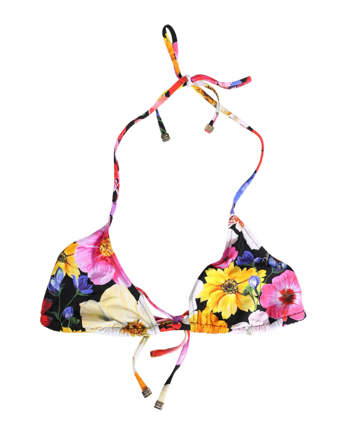 Dolce & Gabbana Black Floral Print Halter Bikini Top Couture