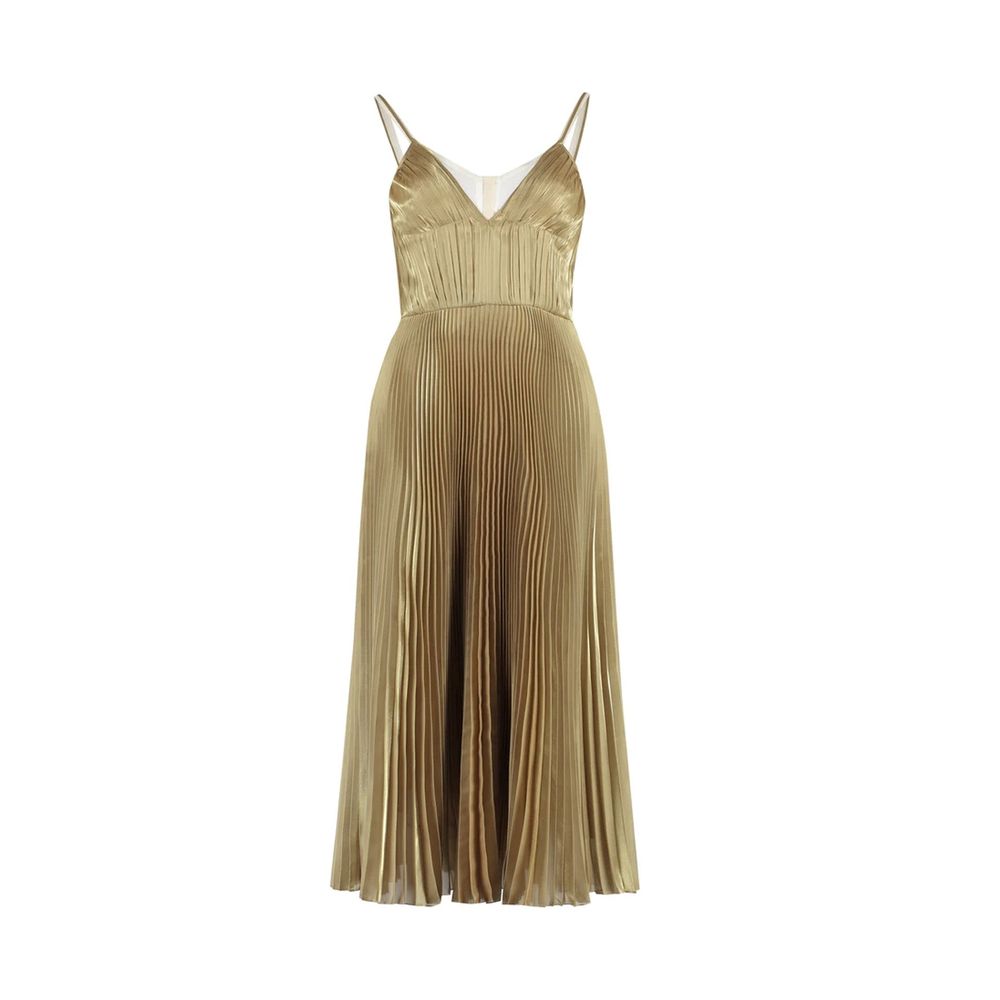 Indulge in the elegance of Prada's Gold Polyester Casual Dress, a masterpiece of Italian craftsmanship that embodies timeless sophistication and modern allure.