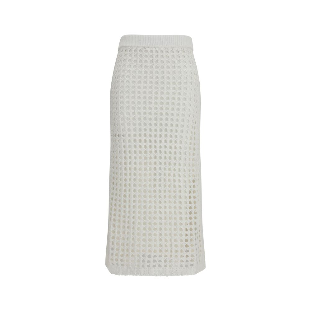 Max Mara Pure White Cotton Midi Skirt – Exquisite Elegance