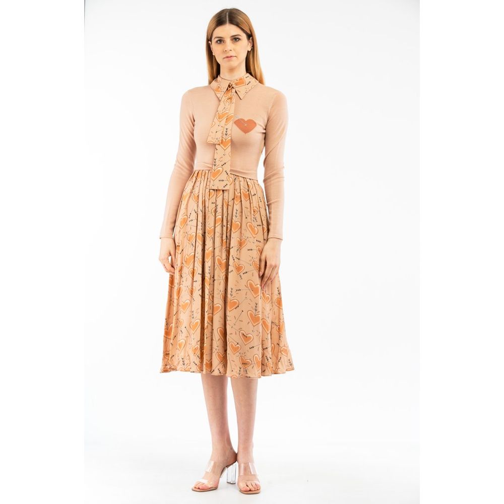 Elisabetta Franchi Beige Wool Midi Dress - Timeless Luxury Elegance