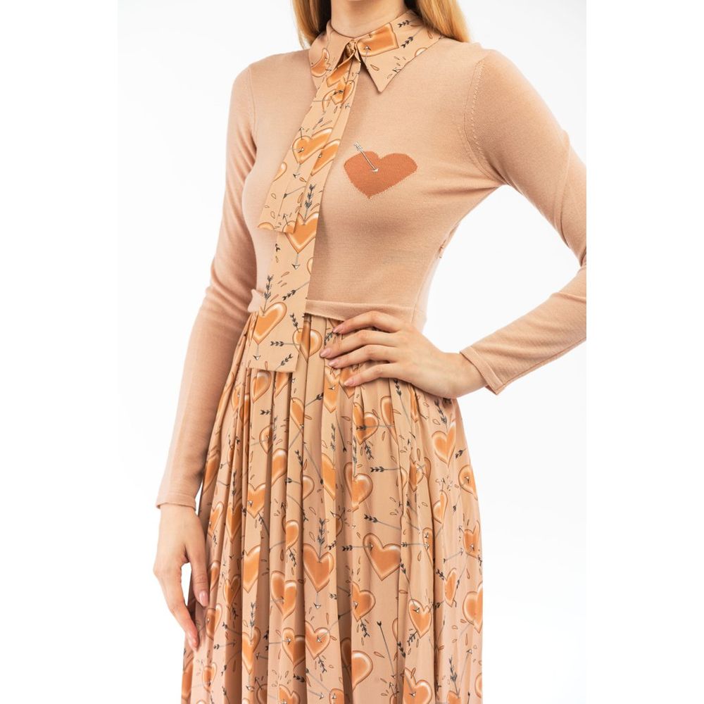 Elisabetta Franchi Beige Wool Midi Dress - Timeless Luxury Elegance