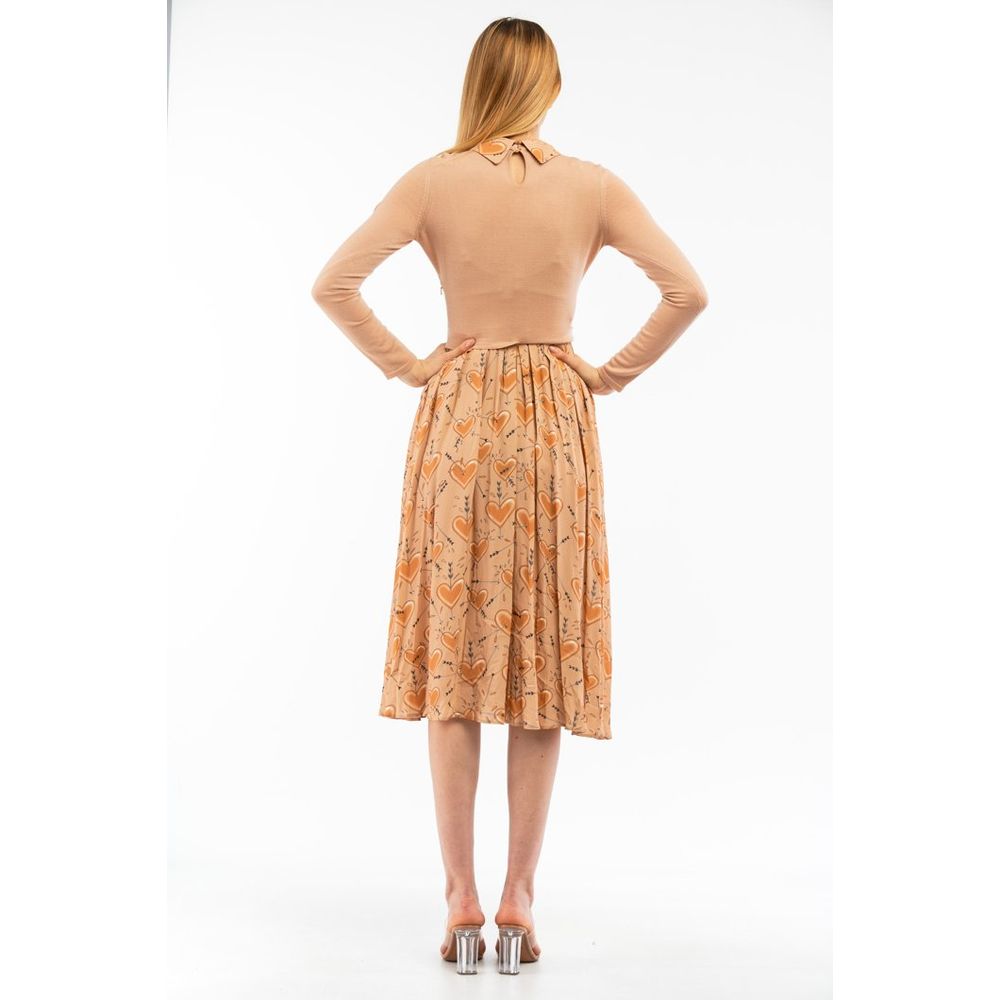 Elisabetta Franchi Beige Wool Midi Dress - Timeless Luxury Elegance