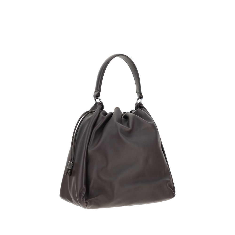 Elevate your style with the Brunello Cucinelli Brown Calf Leather Bos Taurus Shoulder Bag, a masterpiece of luxurious craftsmanship and timeless elegance, perfect for any discerning wardrobe.