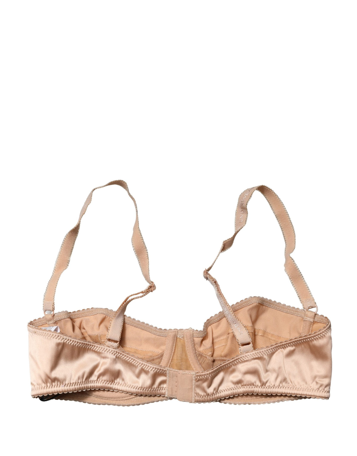 Indulge in the exquisite Dolce & Gabbana Beige Semi-Pad Underwire Balconette Bra, where sumptuous silk meets unparalleled craftsmanship, embodying luxury and allure for the discerning individual.