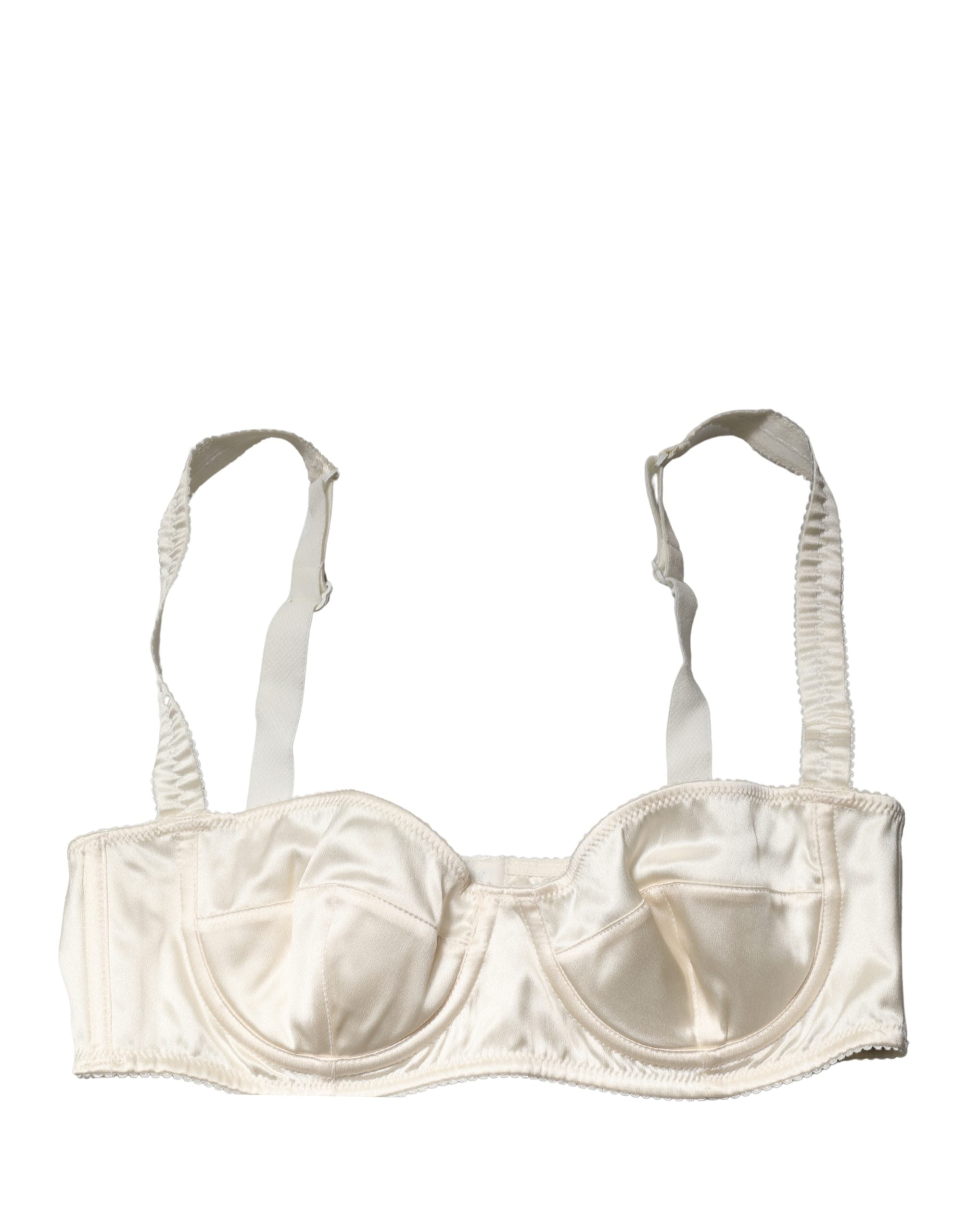 Experience the allure of the Dolce & Gabbana Off White Semi-Pad Underwire Balconette Bra, a testament to Italian craftsmanship, blending luxurious silk and elastane for a sophisticated silhouette.