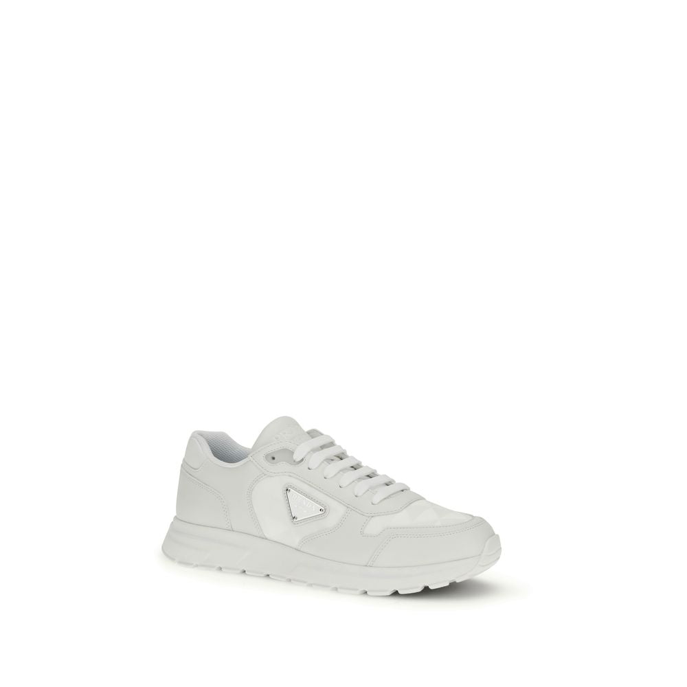 Step into a realm of refined elegance with Prada White Recycled Polyamide Athletic Sneakers, where sustainable luxury meets exquisite craftsmanship for the discerning individual.