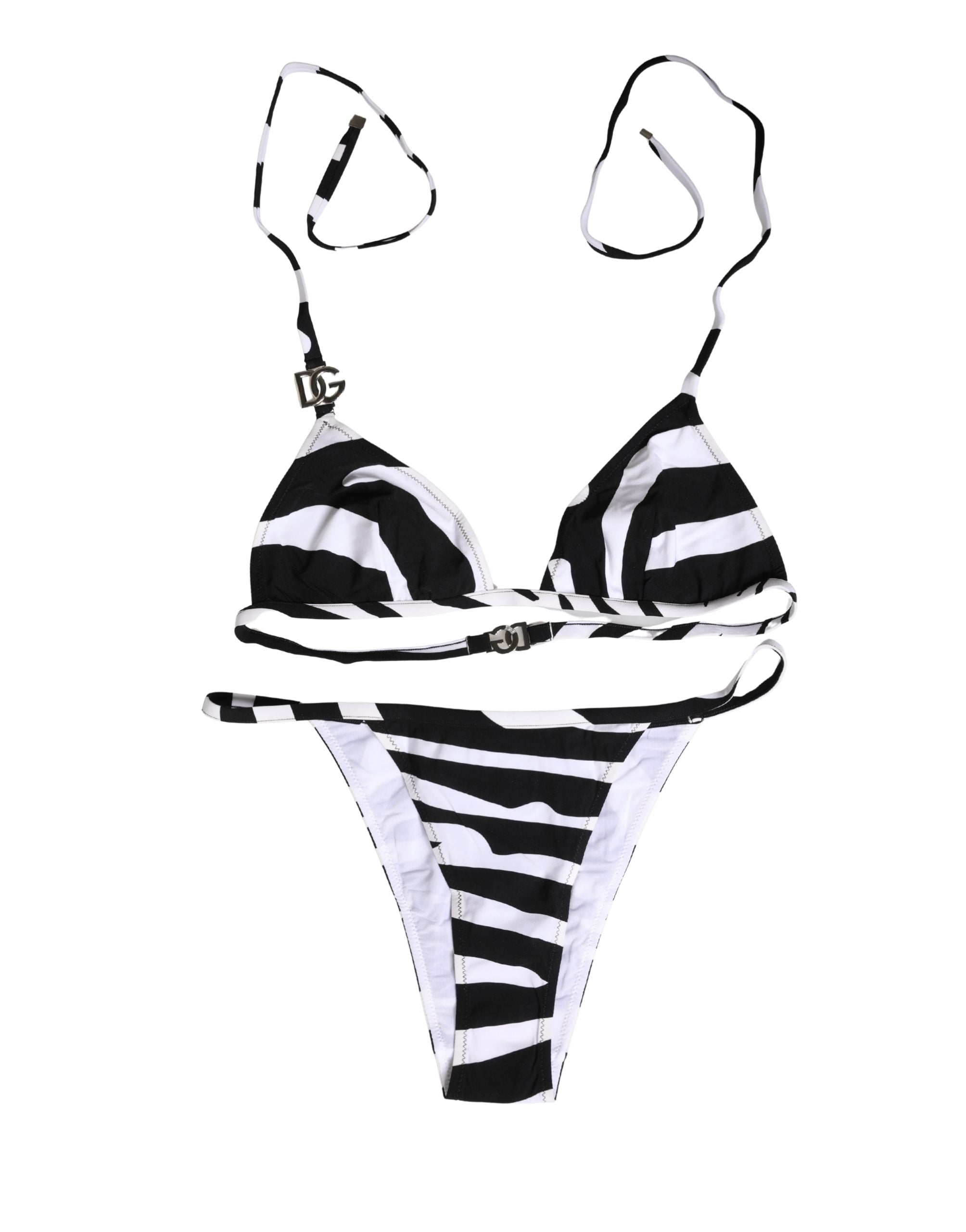 Indulge in the exquisite Dolce & Gabbana Black White Zebra Bikini set, crafted from premium stretch fabrics, embodying luxury and sensuality for the discerning individual.