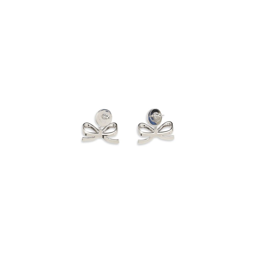 Elevate your elegance with Self-Portrait Silver Brass Earrings, a masterpiece of artisanal craftsmanship featuring a sparkling bow and luminous faux pearl, perfect for any occasion.