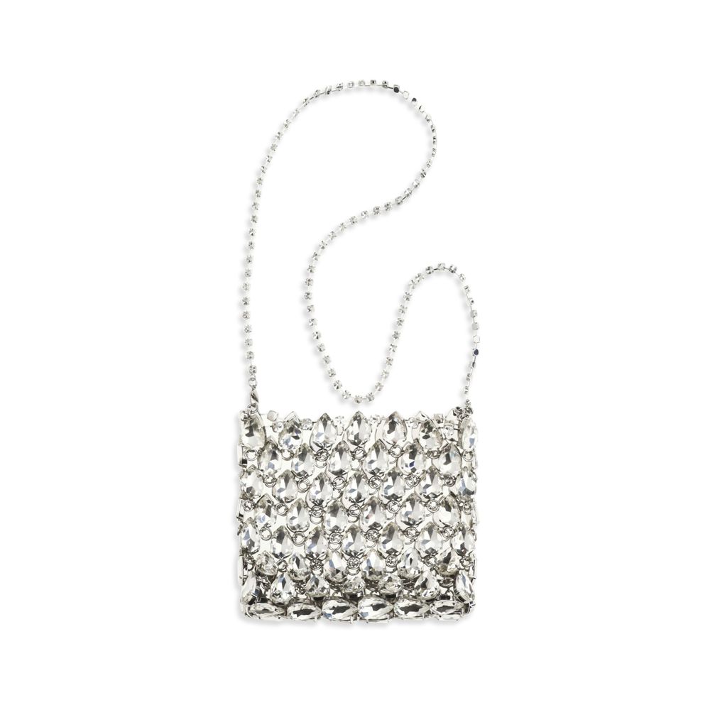 Discover the Self-Portrait Silver Polyester Shoulder Bag, a luxurious blend of pink metal mesh and crystals, perfect for elevating your evening elegance with unmatched sophistication.