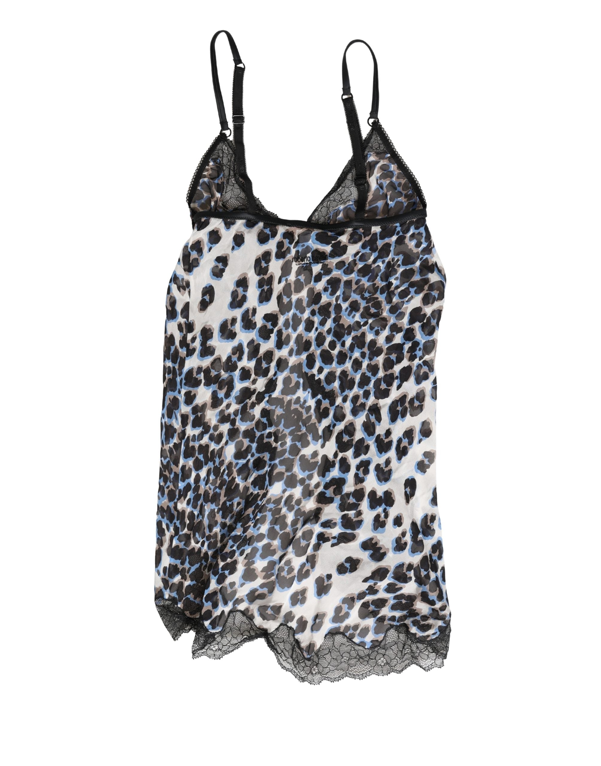 Roberto Cavalli Multicolor Leopard Babydoll Chemise, Silk Couture