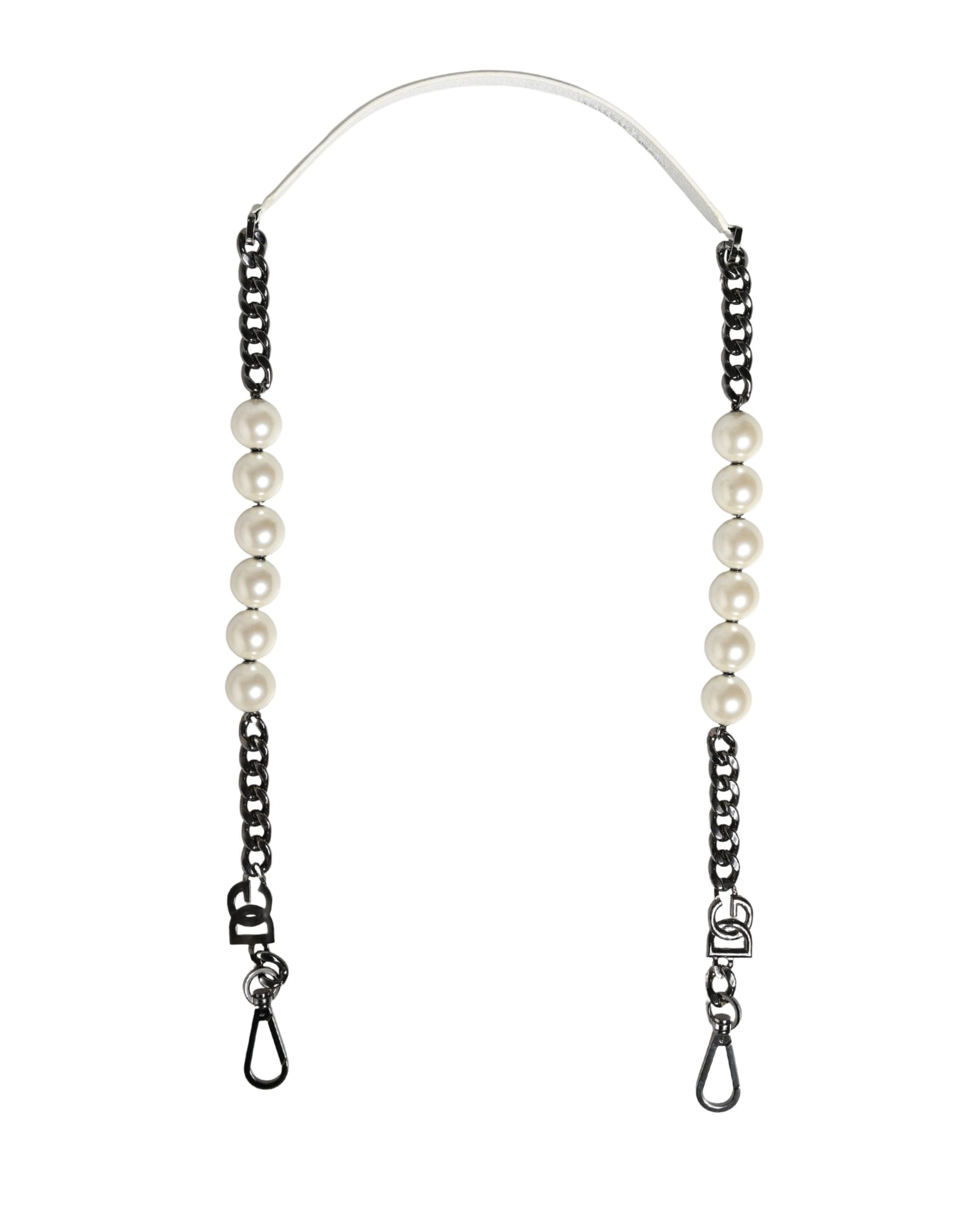 Dolce & Gabbana White Leather Silver Chain Shoulder Strap