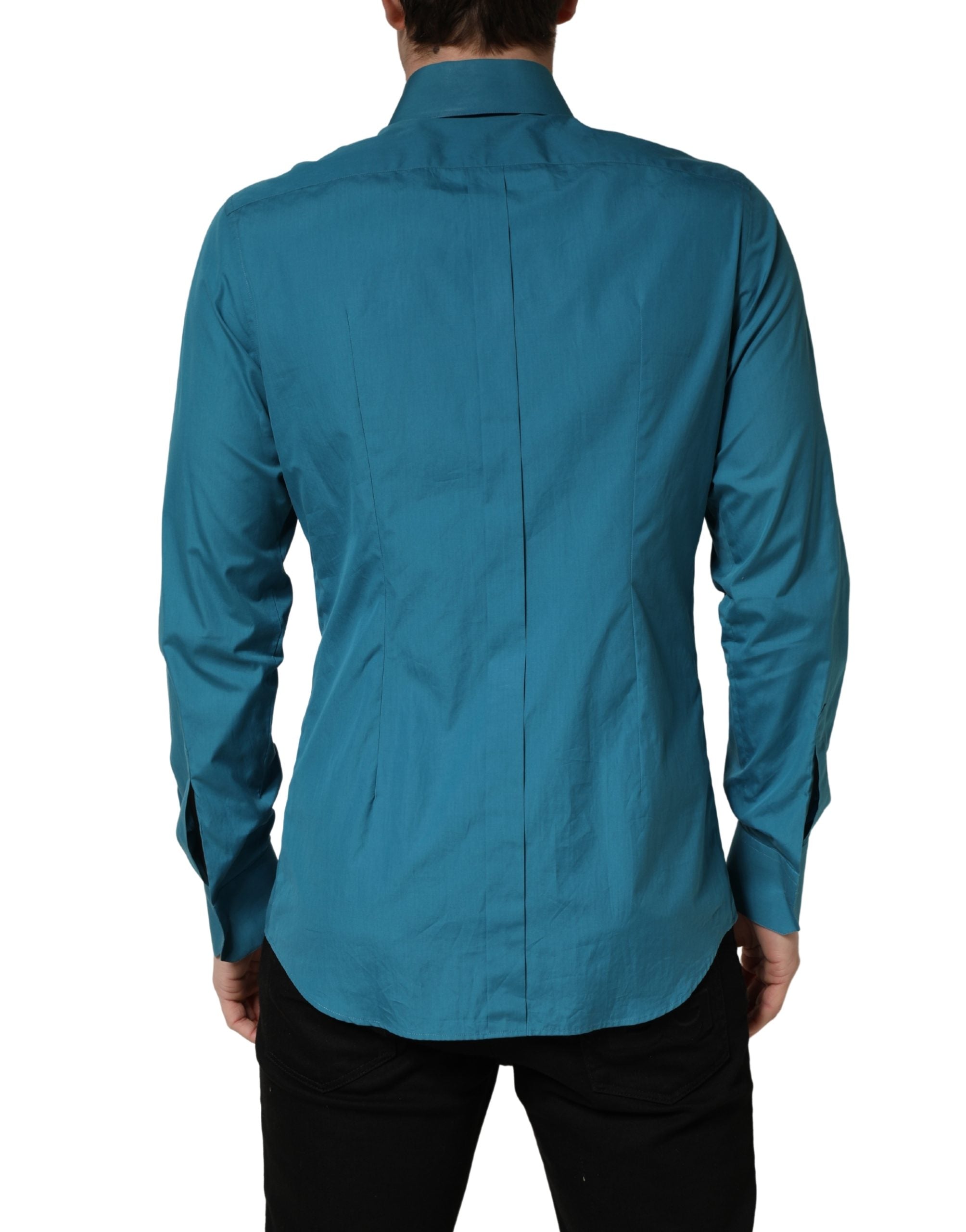 Elevate your wardrobe with the Dolce & Gabbana Blue SARTORIA Long Sleeve Cotton Dress Shirt, a masterpiece of Italian craftsmanship that embodies timeless luxury and sophistication.