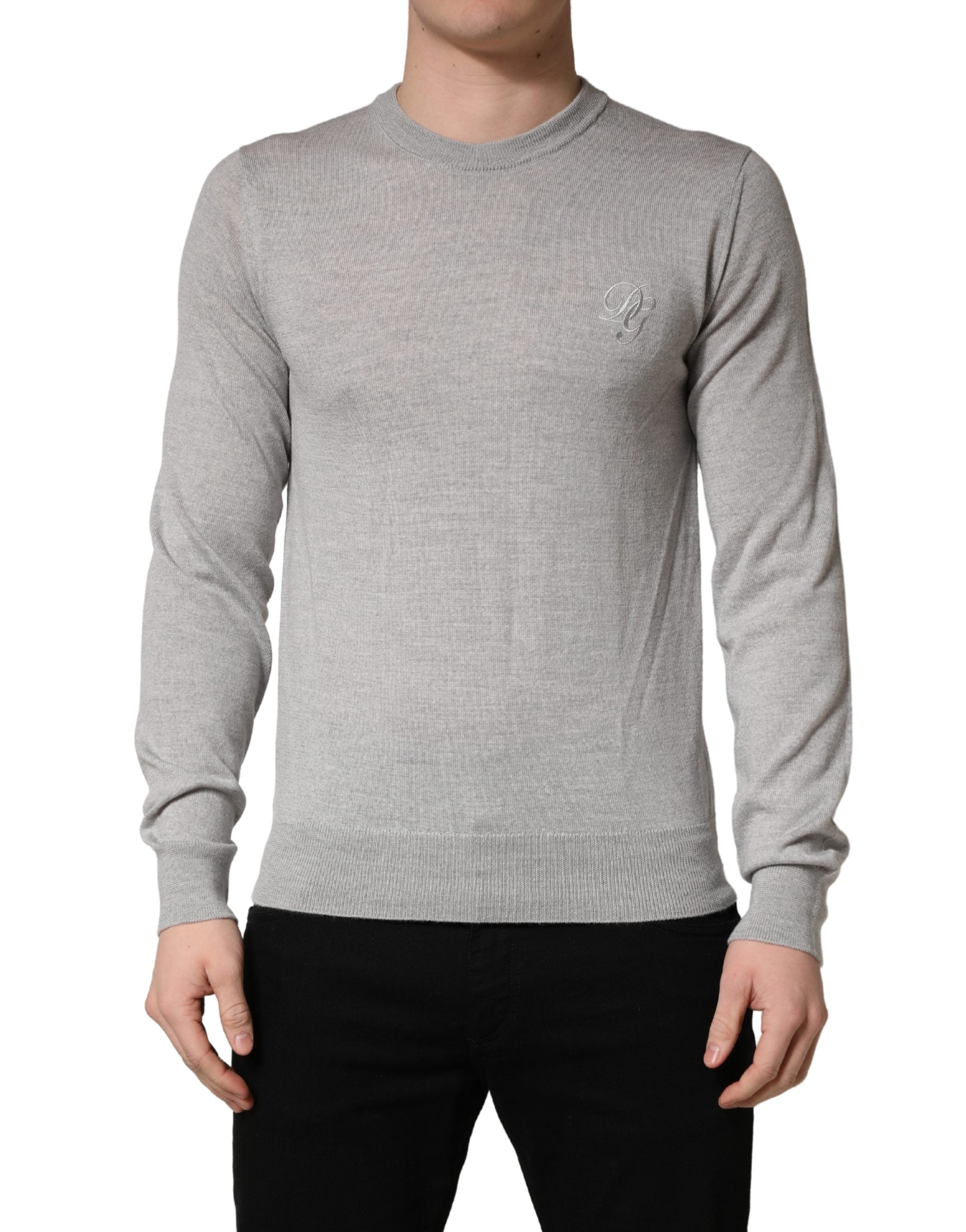 Dolce & Gabbana Gray Crew Neck Pullover Sweater, Artisanal Luxury