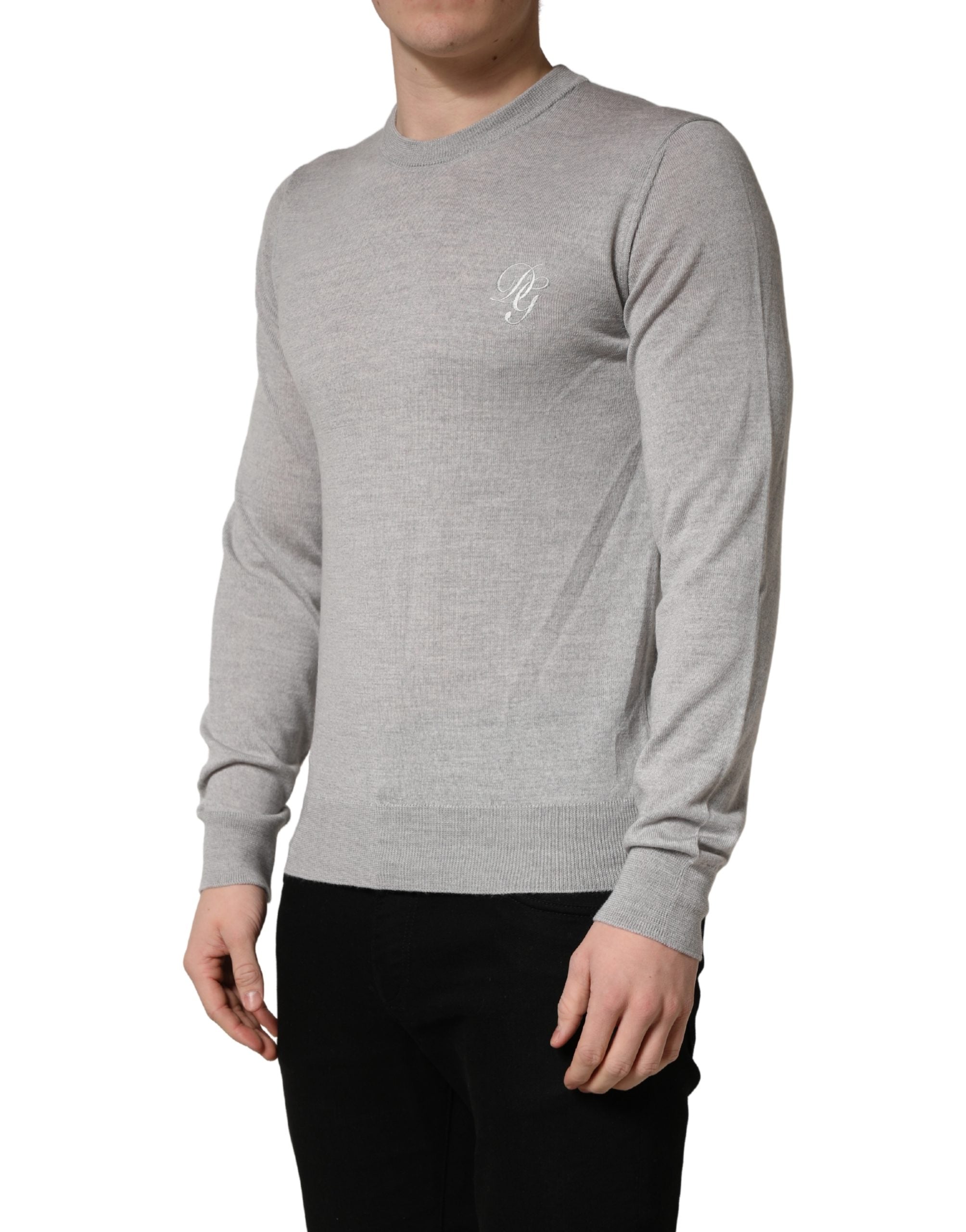 Dolce & Gabbana Gray Crew Neck Pullover Sweater, Artisanal Luxury