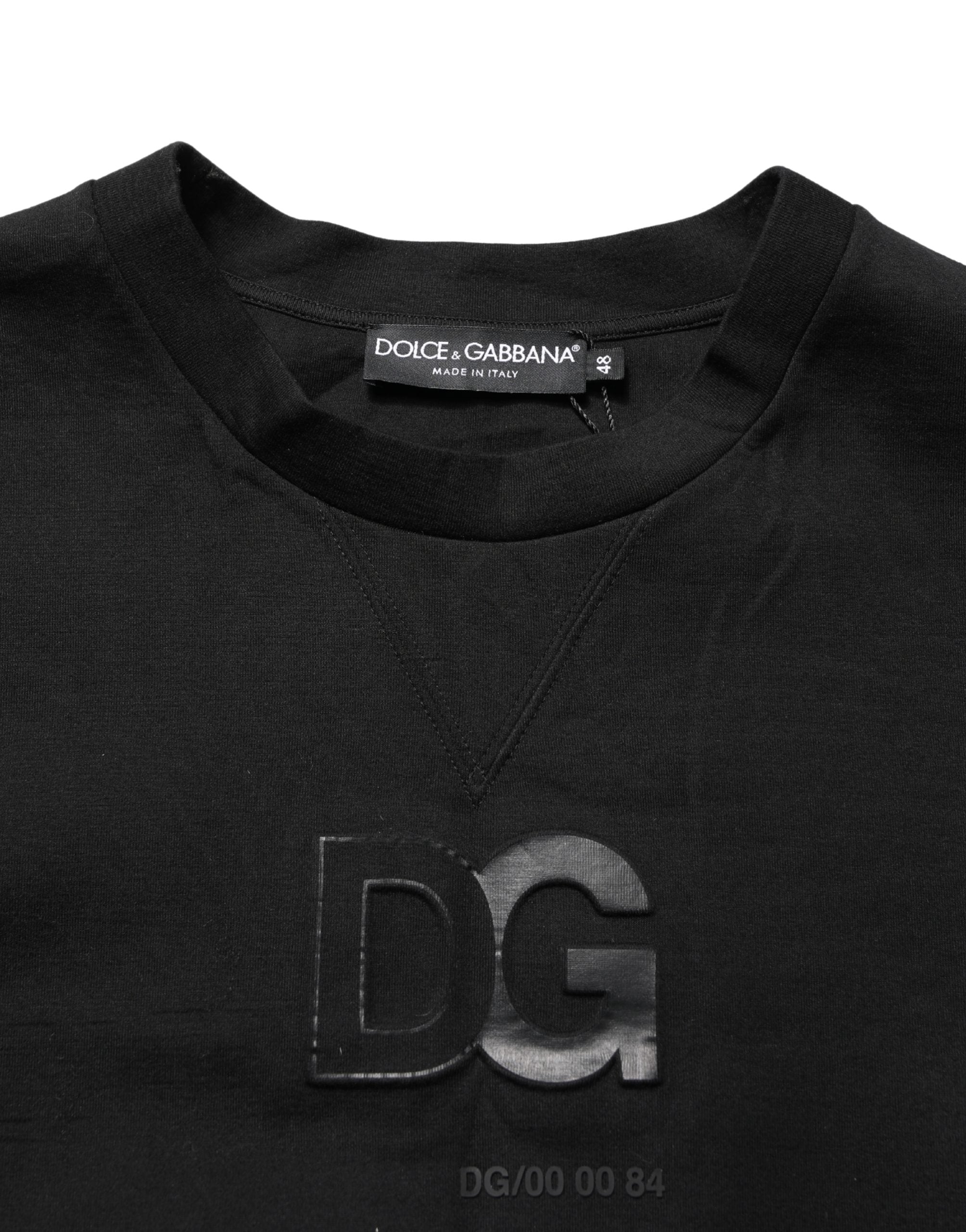 Dolce & Gabbana Black Cotton DG CrewNeck Pullover - Artisanal Luxury
