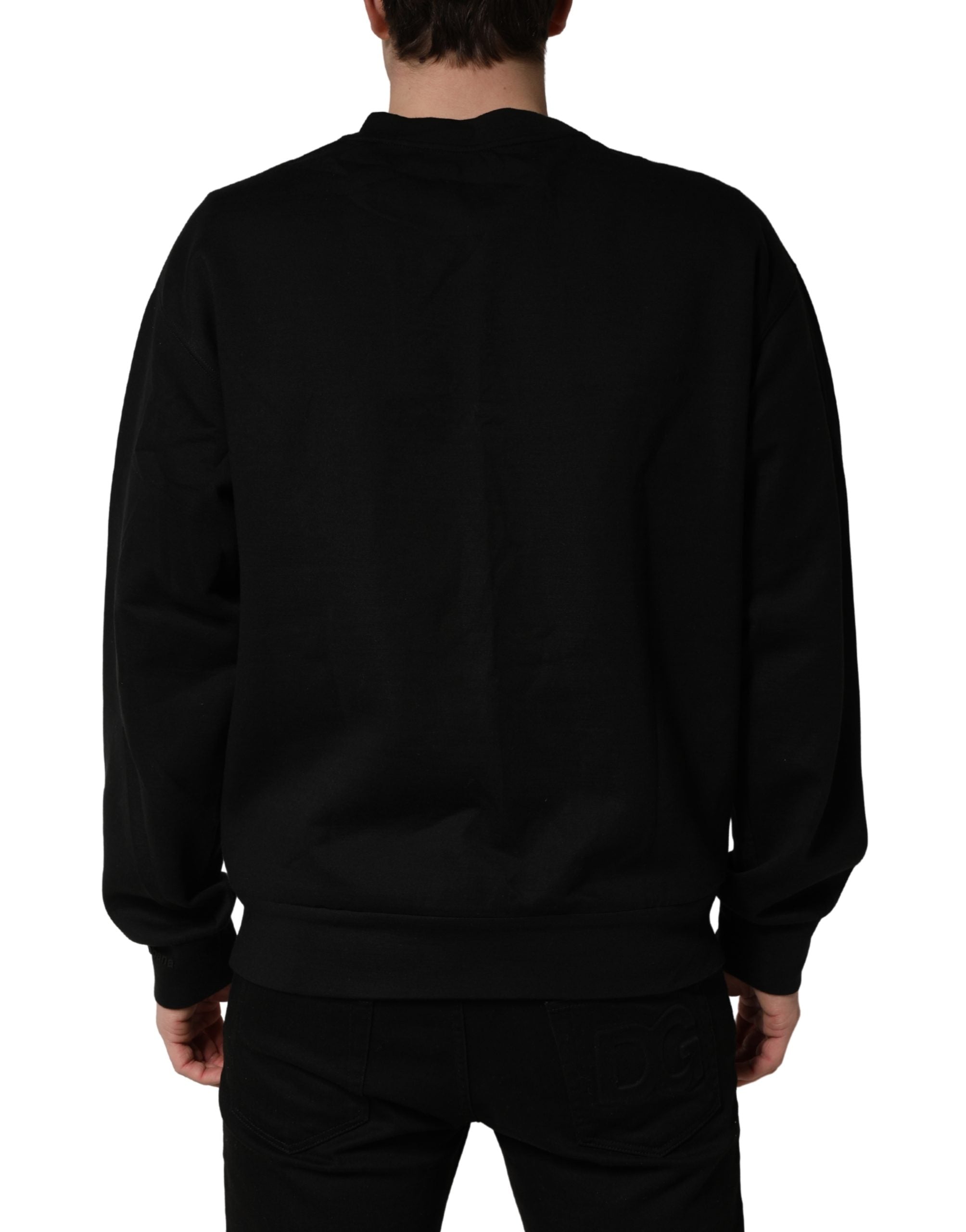 Dolce & Gabbana Black Cotton DG Pullover Sweater - Artisanal Luxury