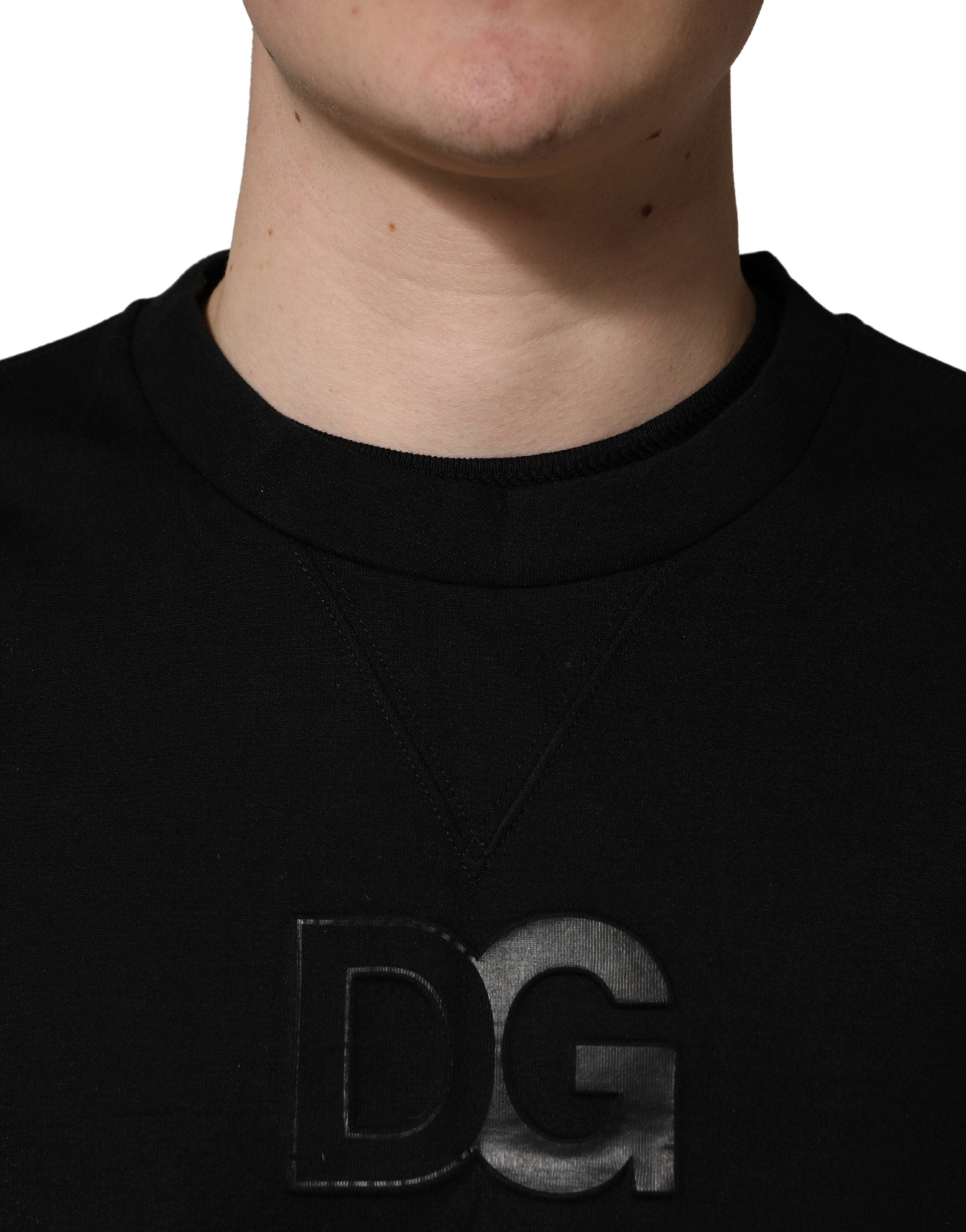Dolce & Gabbana Black Cotton DG CrewNeck Pullover - Artisanal Luxury