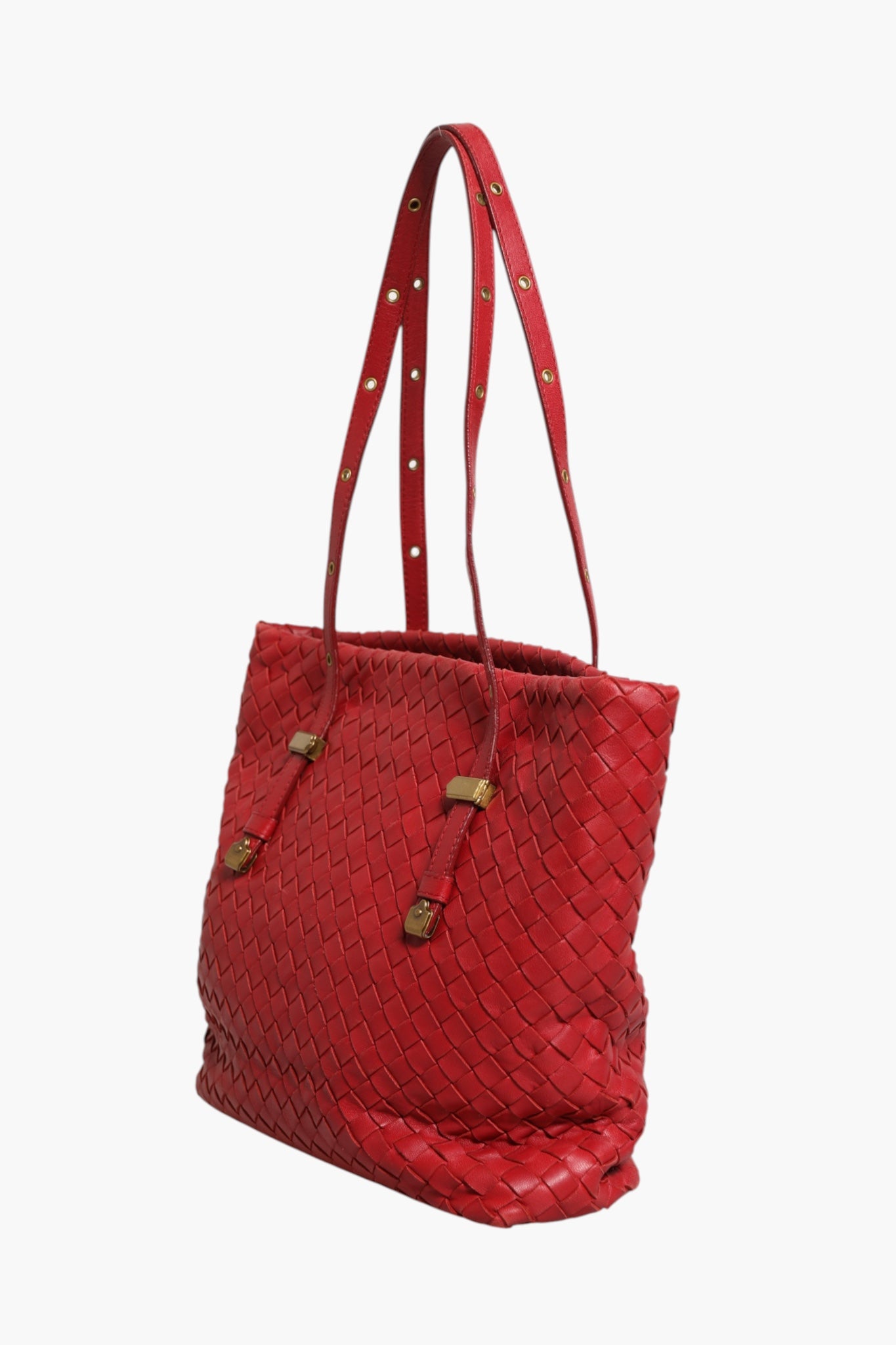 Bottega Veneta Red Intrecciato Leather Tote Bag - Artisanal Luxury