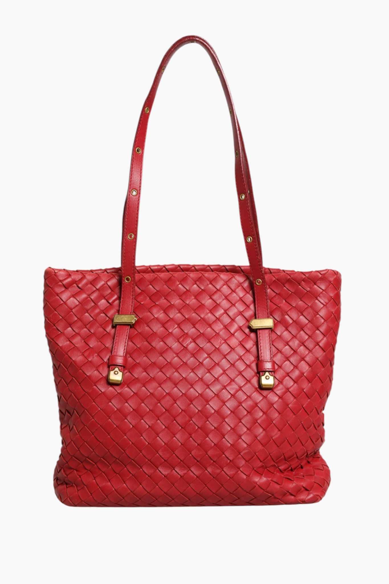Bottega Veneta Red Intrecciato Leather Tote Bag - Artisanal Luxury