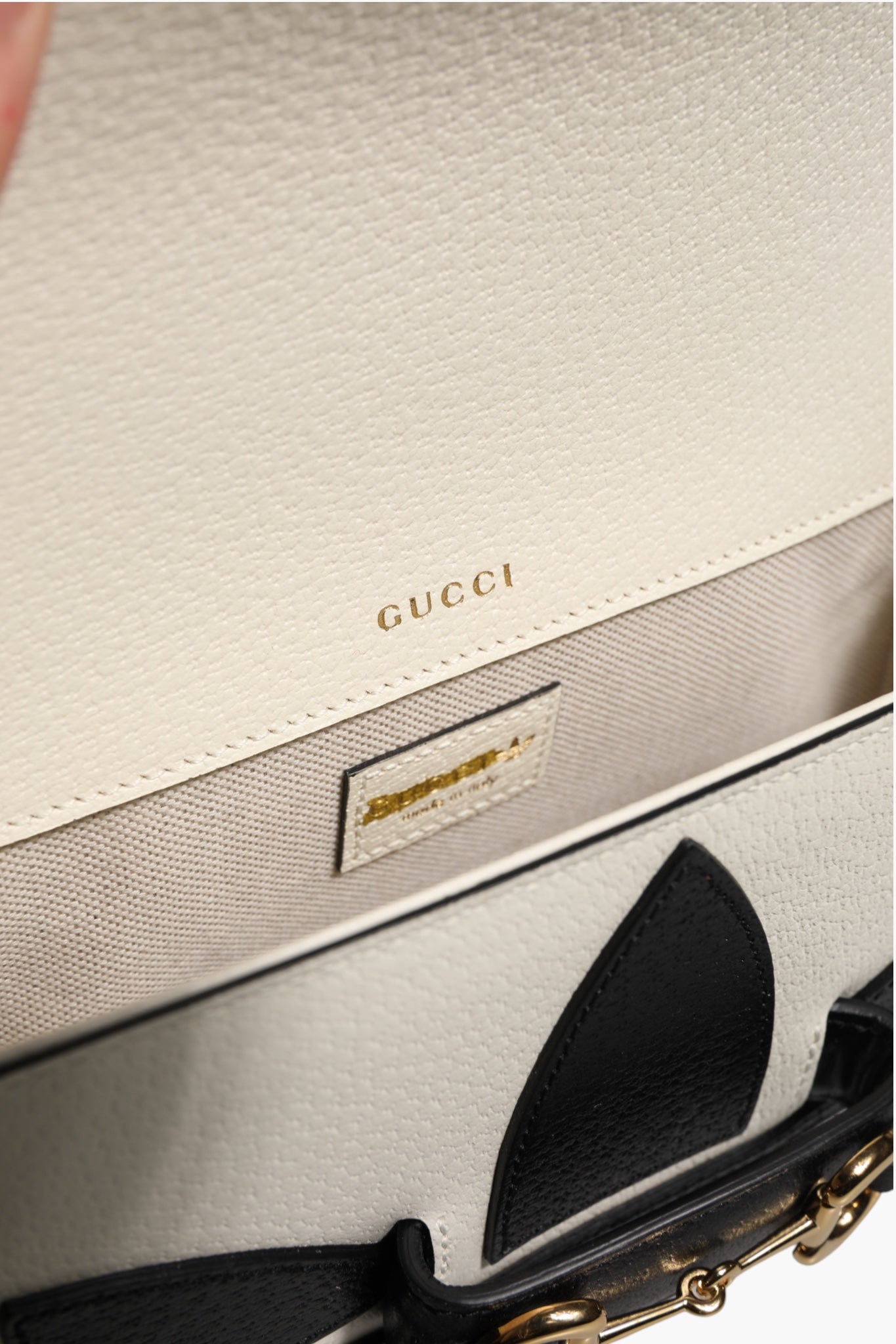 Gucci x Adidas Horsebit 1955 White Black Calfskin Leather Shoulder Bag