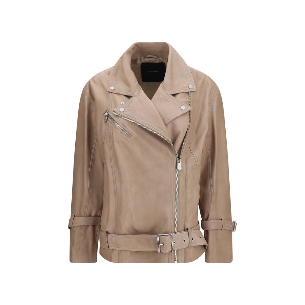 PINKO Beige Leather Jacket - Timeless Luxury for the Modern Aficionado