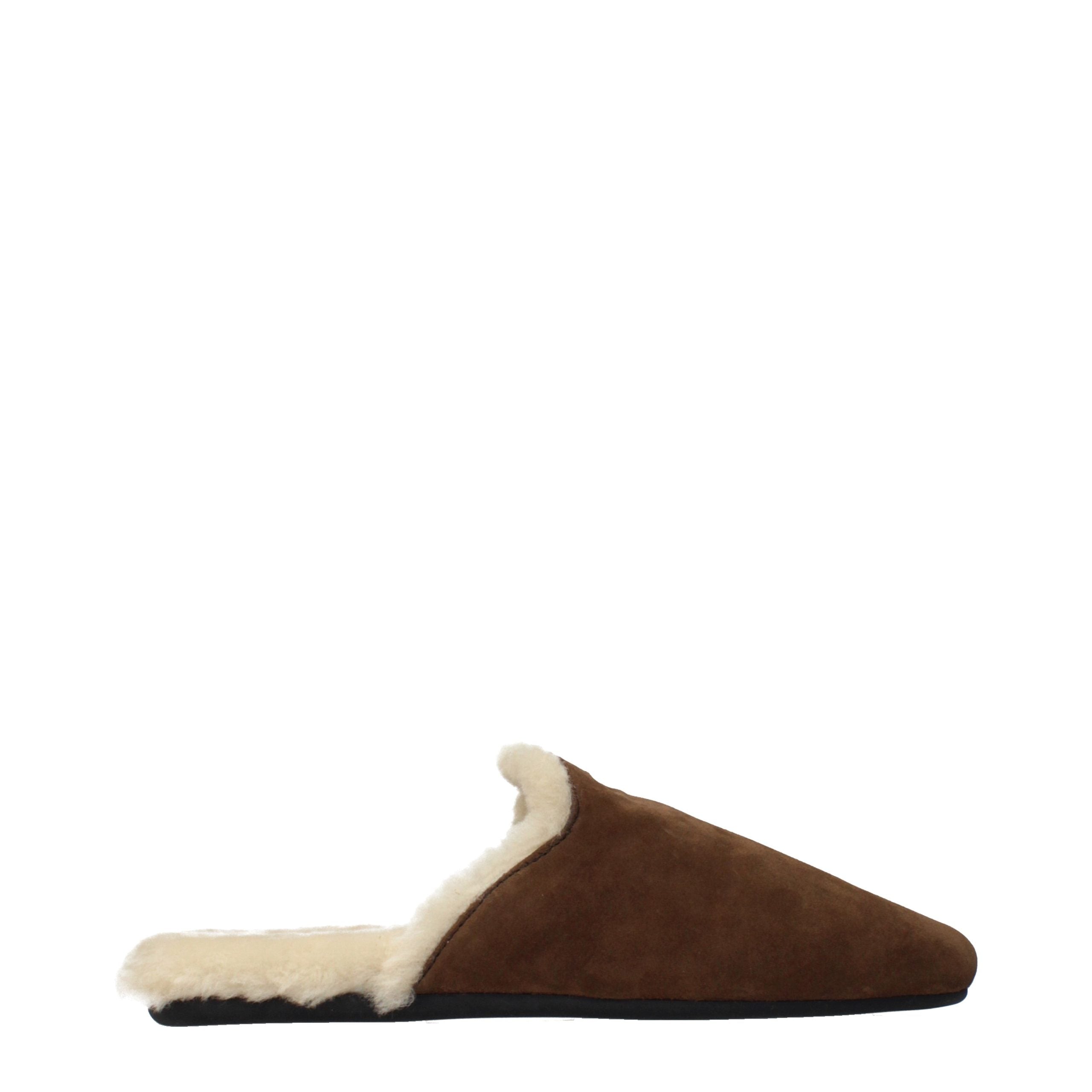 Experience the exquisite luxury of Prada Brown Leather Slippers, crafted from plush suede with a sumptuous fur lining, redefining comfort and elegance for discerning tastes.