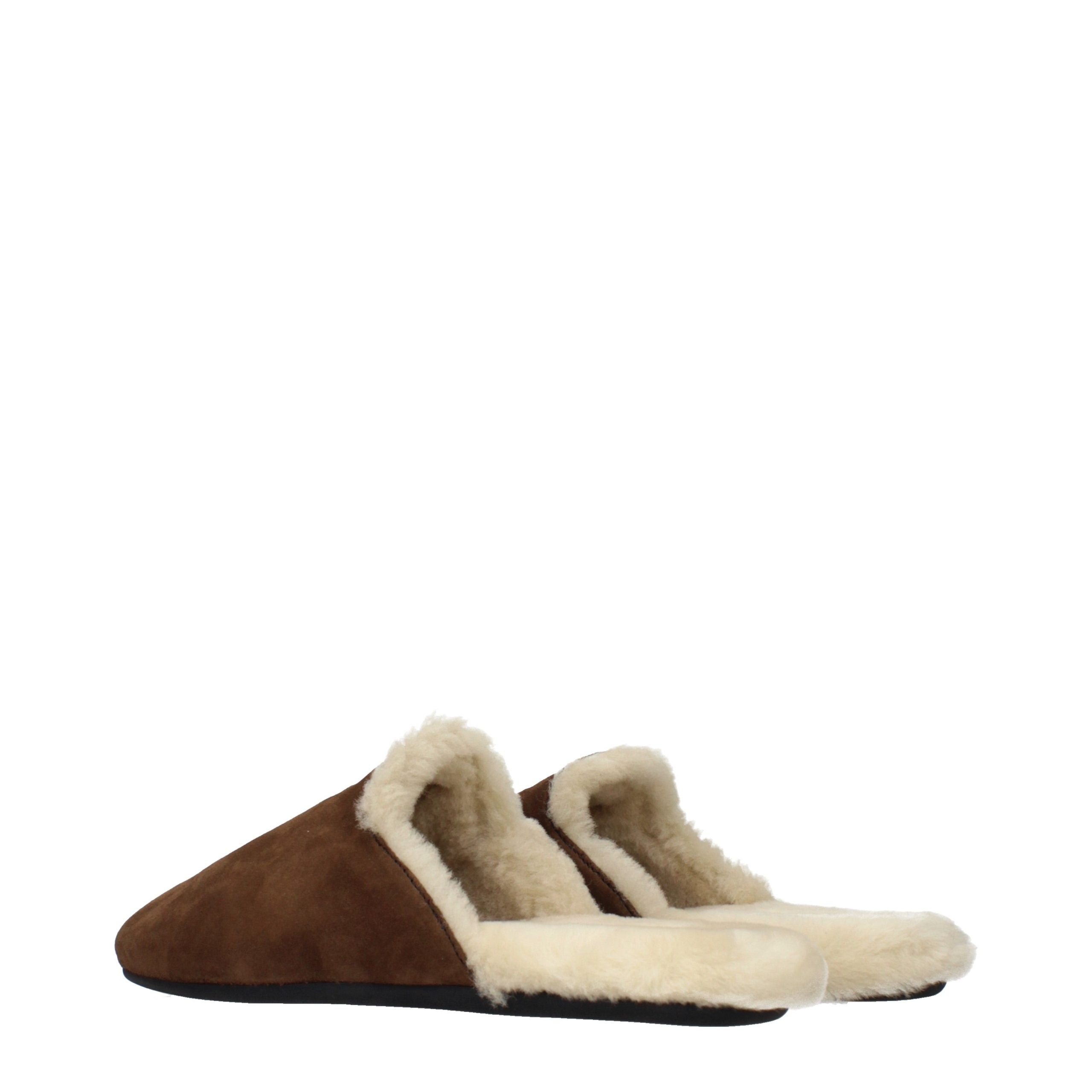 Elevate your at-home elegance with Prada Brown Leather Slippers, crafted from sumptuous suede and fur, embodying luxury and comfort for discerning tastes.
