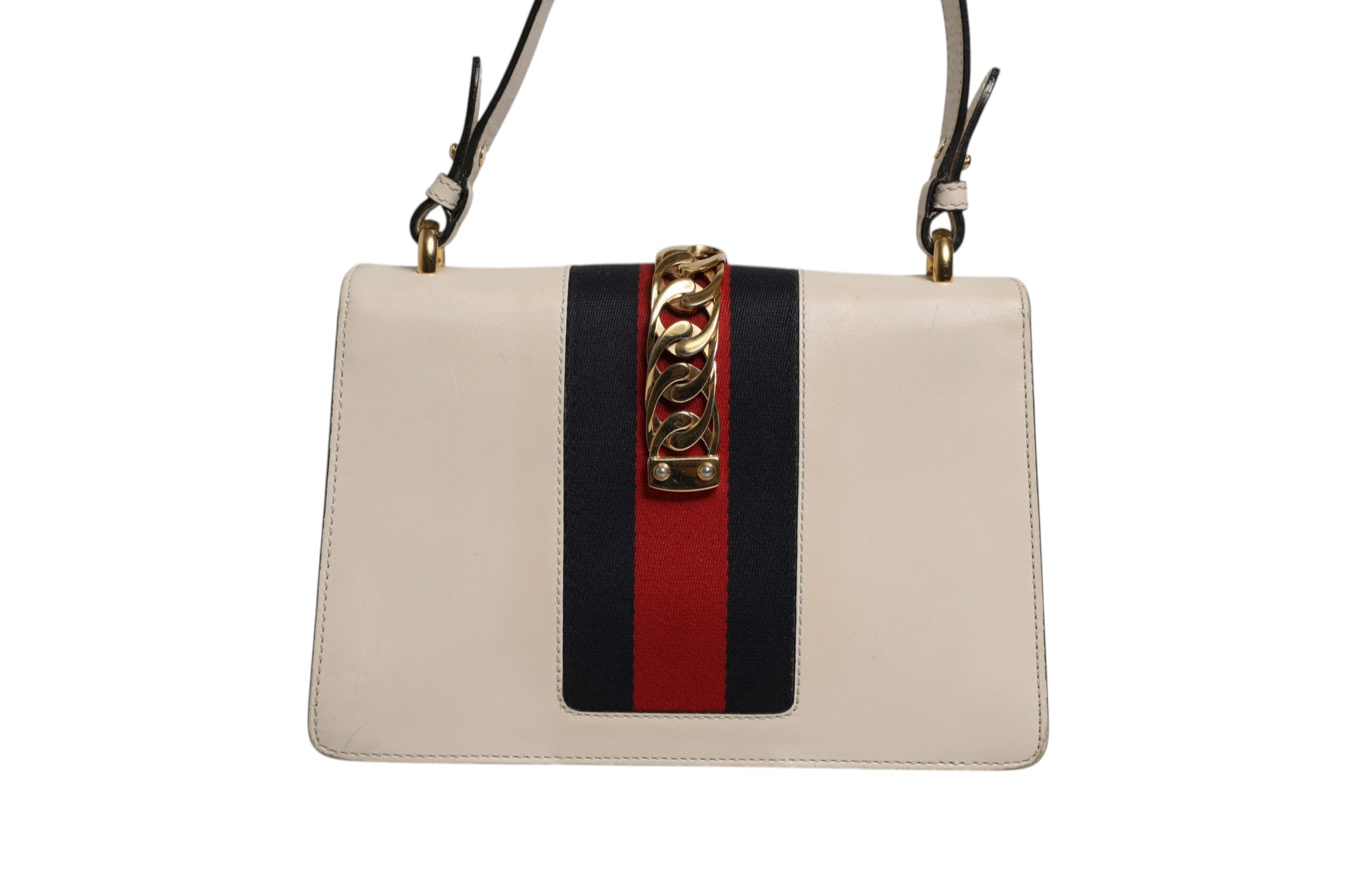 Gucci White Calfskin Leather Sylvie Crossbody Bag