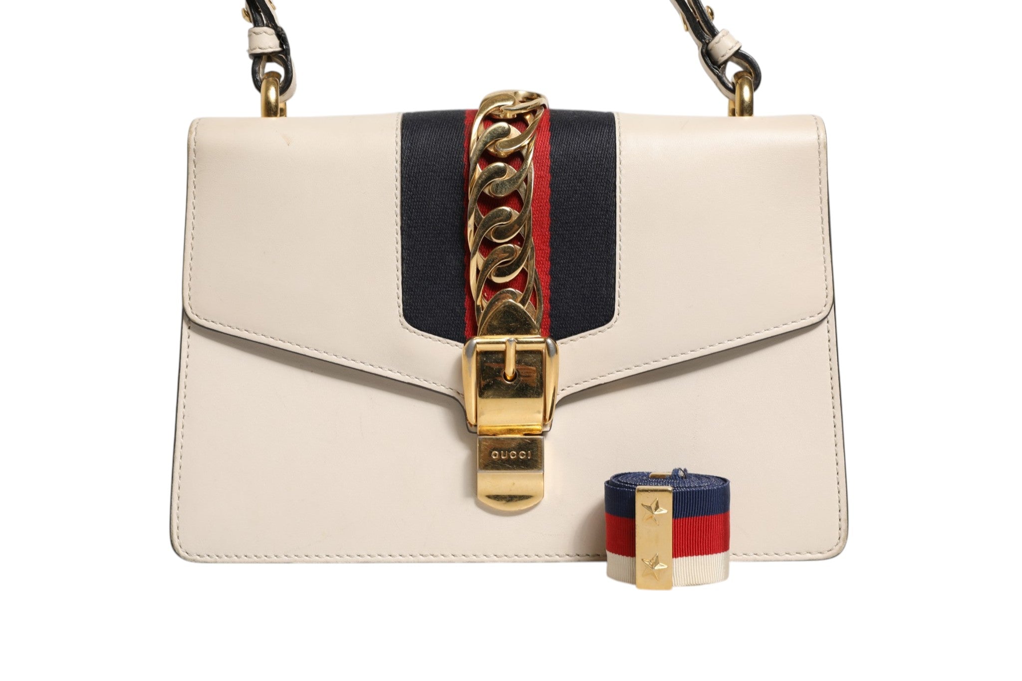 Gucci White Calfskin Leather Sylvie Crossbody Bag