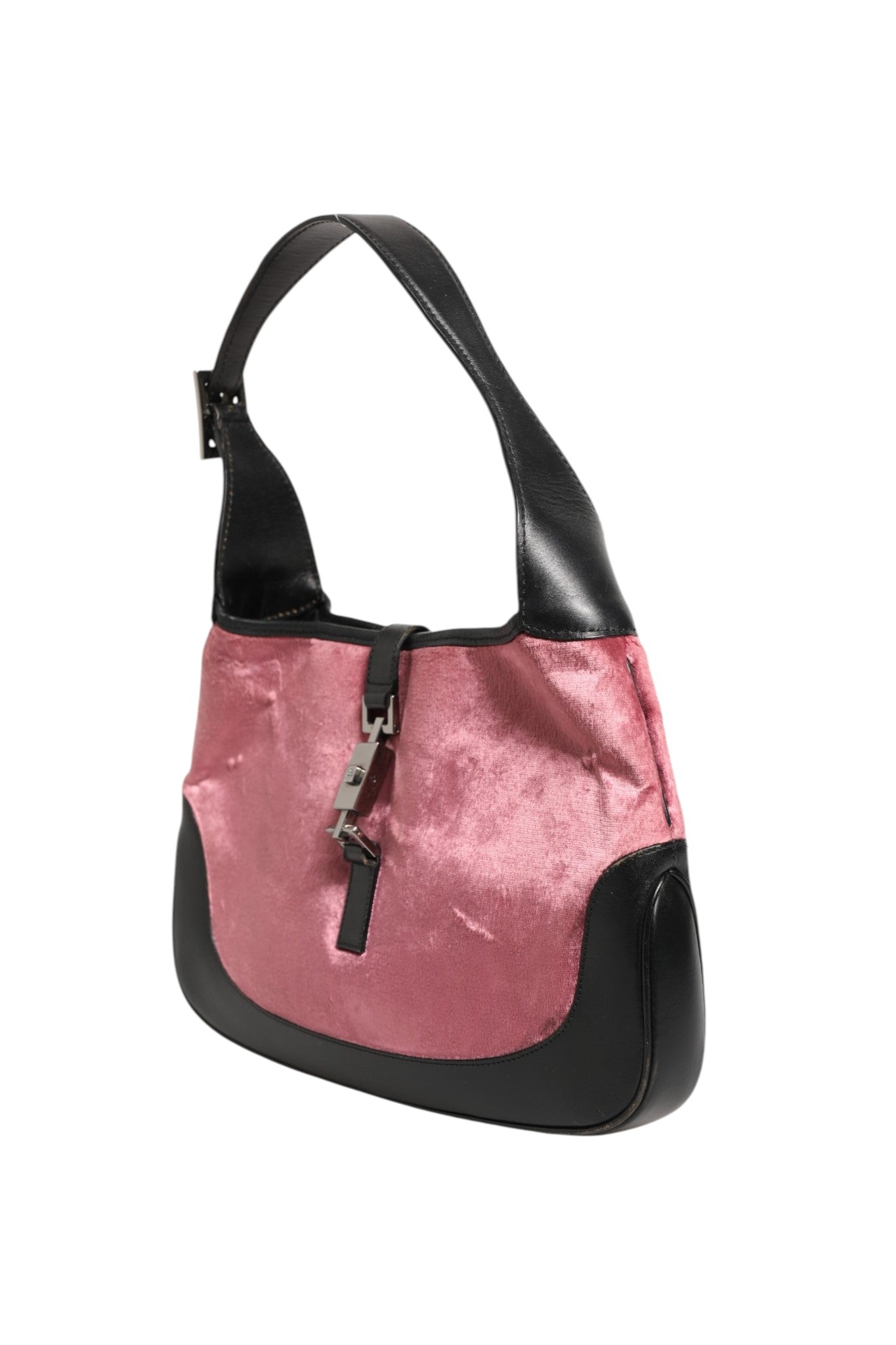 Gucci Jackie Pink Velvet And Black Leather Shoulder Bag