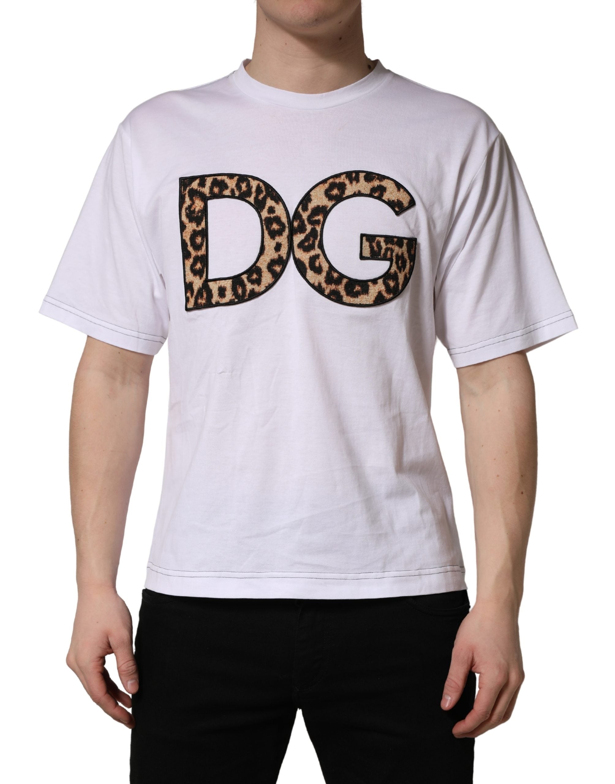 Dolce & Gabbana White Leopard Print DG Logo T-shirt Luxury