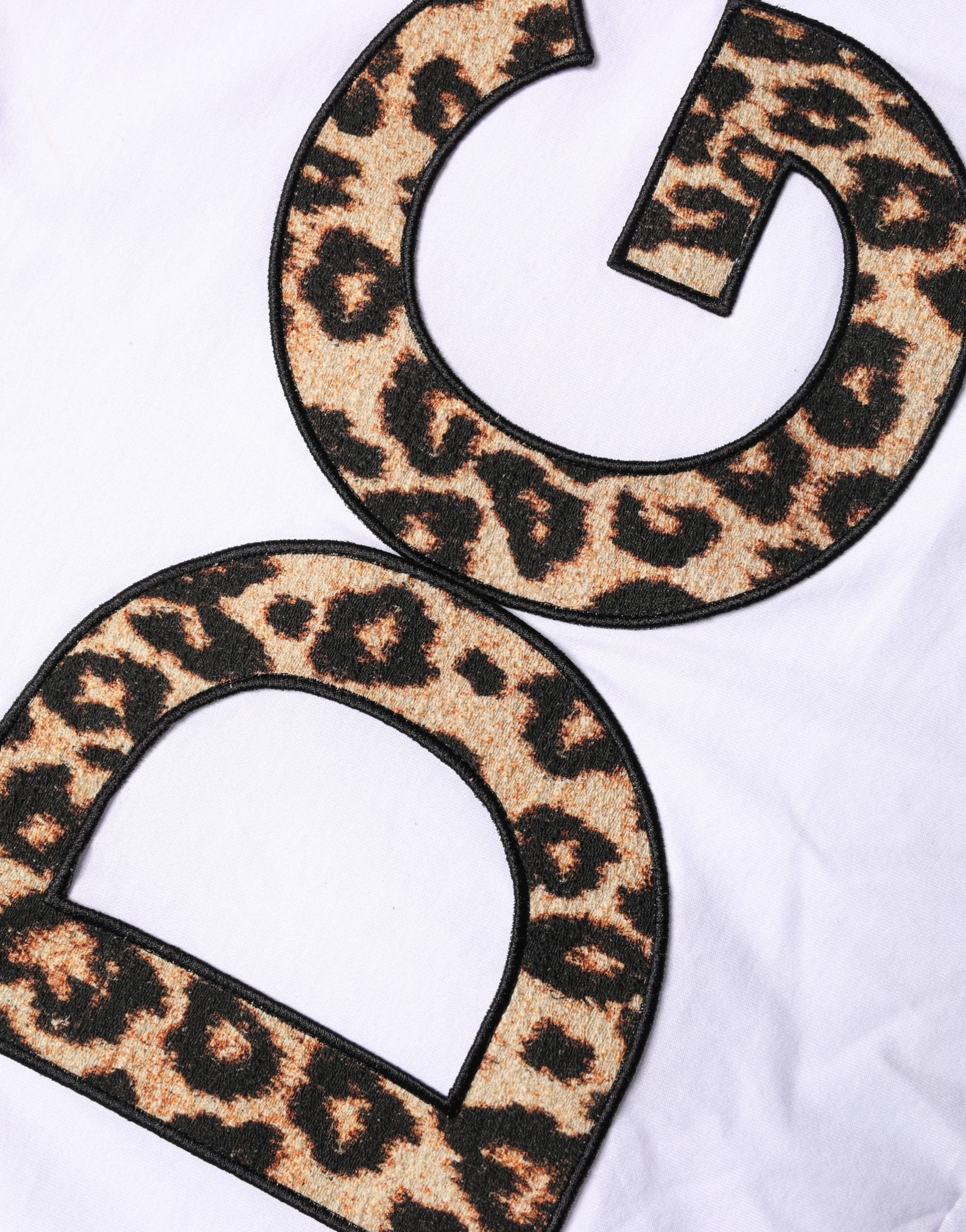 Dolce & Gabbana White Leopard Print DG Logo MenCotton T-shirt