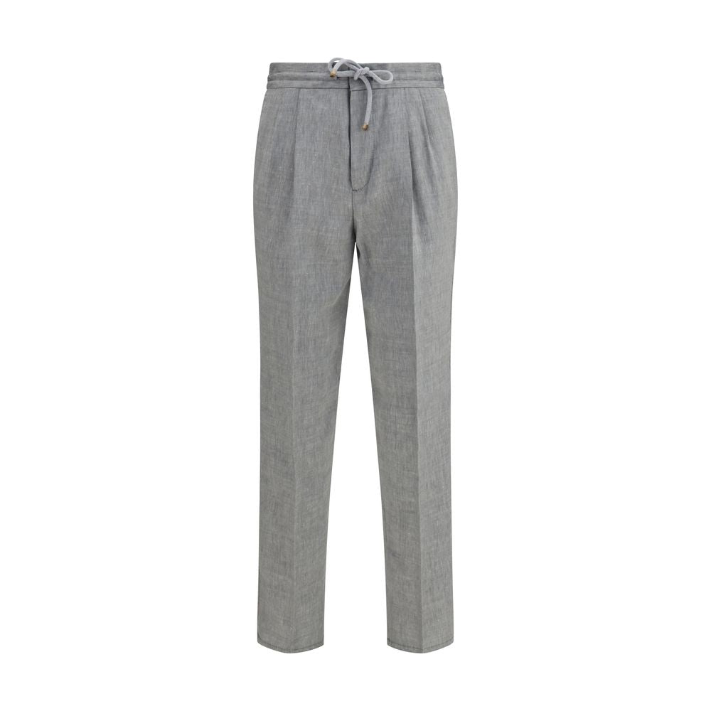 Brunello Cucinelli Gray Linen Casual Pants – Artisanal Elegance