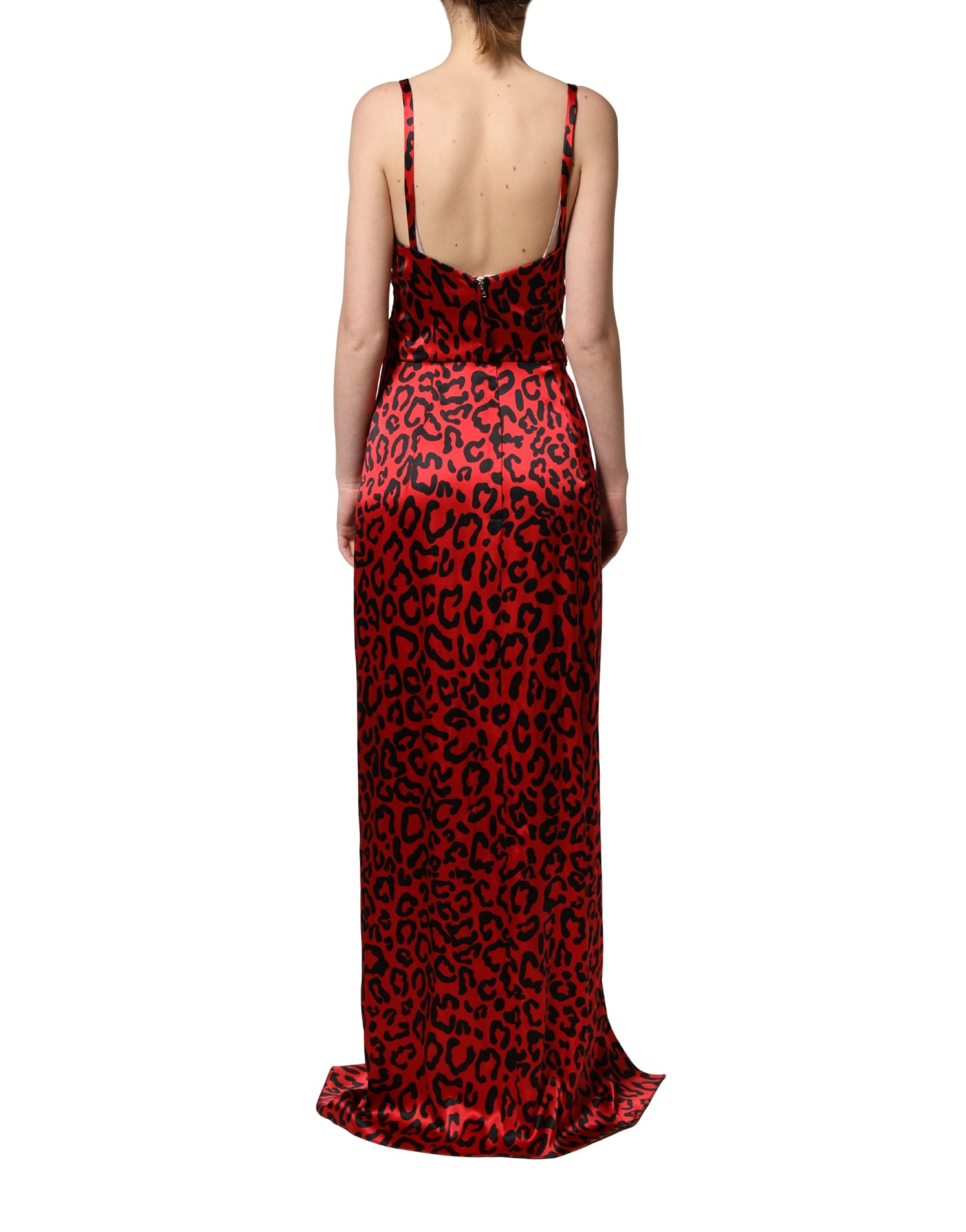 Dolce & Gabbana Red Leopard Print Silk Maxi Dress - Couture Elegance