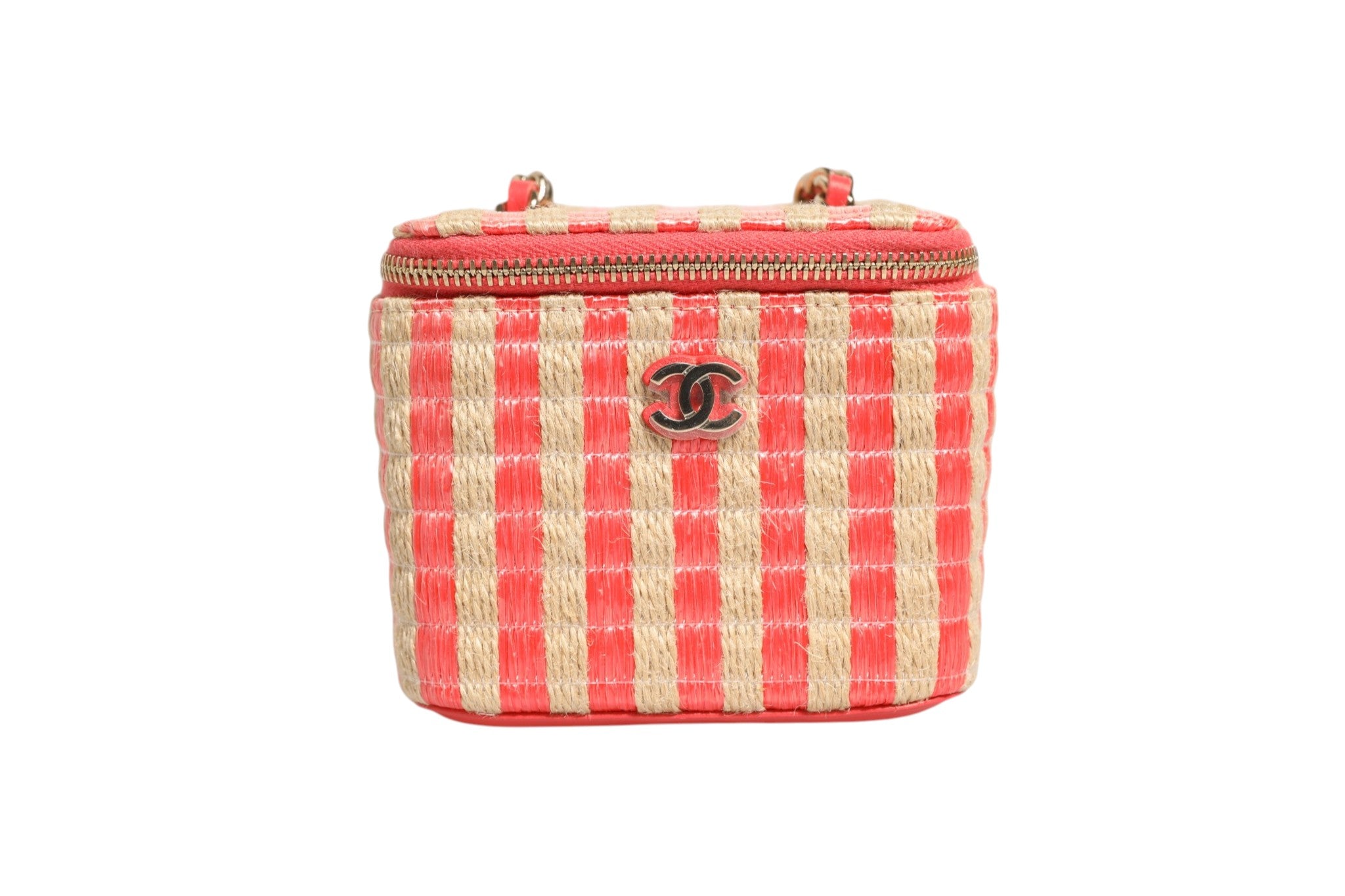 Chanel Raffia Jute Striped Mini Vanity Case - Artisanal Luxury