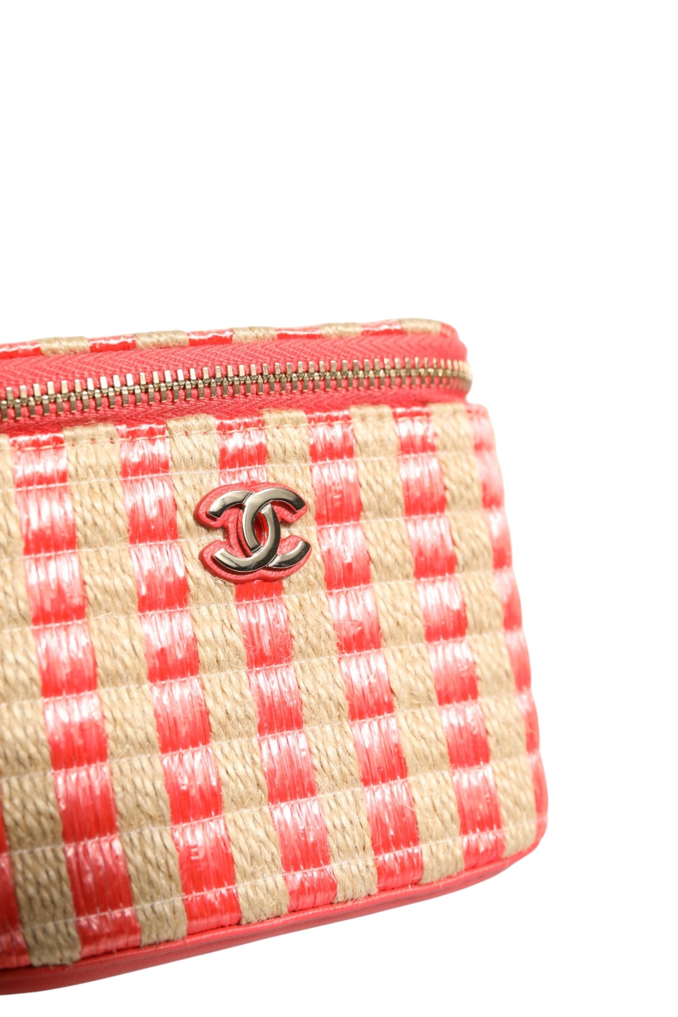 Chanel Raffia Jute Striped Mini Vanity Case - Artisanal Luxury