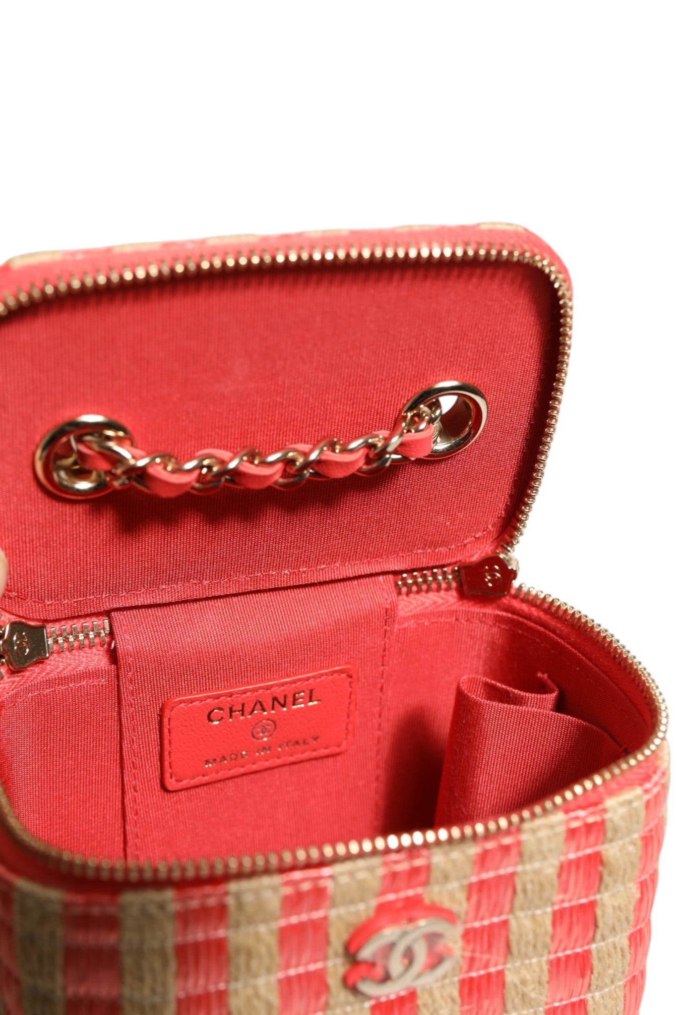 Chanel Raffia Jute Striped Mini Vanity Case - Artisanal Luxury