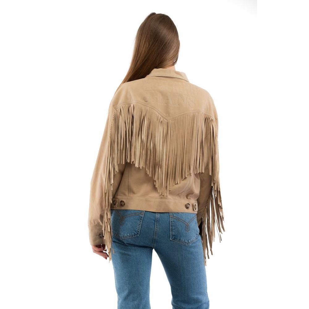 Indulge in the exquisite Moschino Beige Leather Jacket, a testament to luxury craftsmanship, seamlessly elevating your style for any occasion with its chic silhouette.