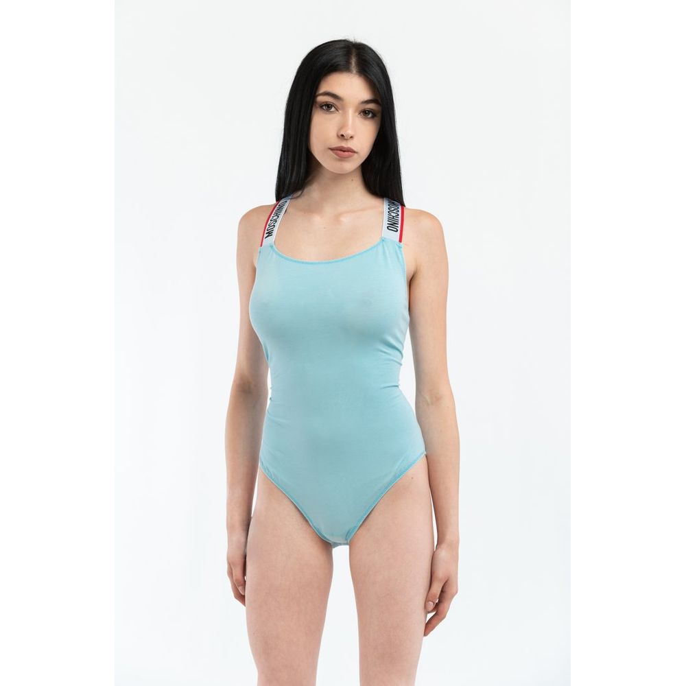 Indulge in the Moschino Blue Cotton Bodysuit, a luxurious blend of 92% cotton and 8% elastane, where exceptional craftsmanship meets contemporary elegance for every occasion.