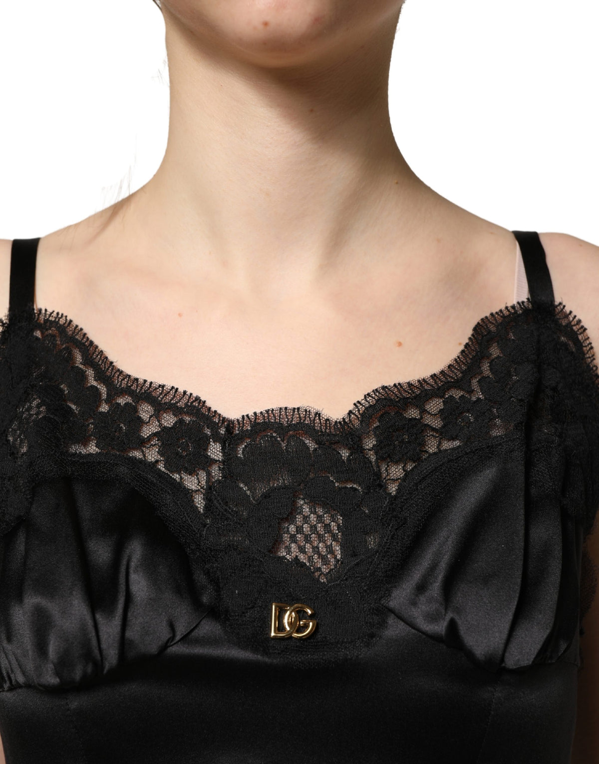 Dolce & Gabbana Black Silk Satin Lace Mini Dress Couture