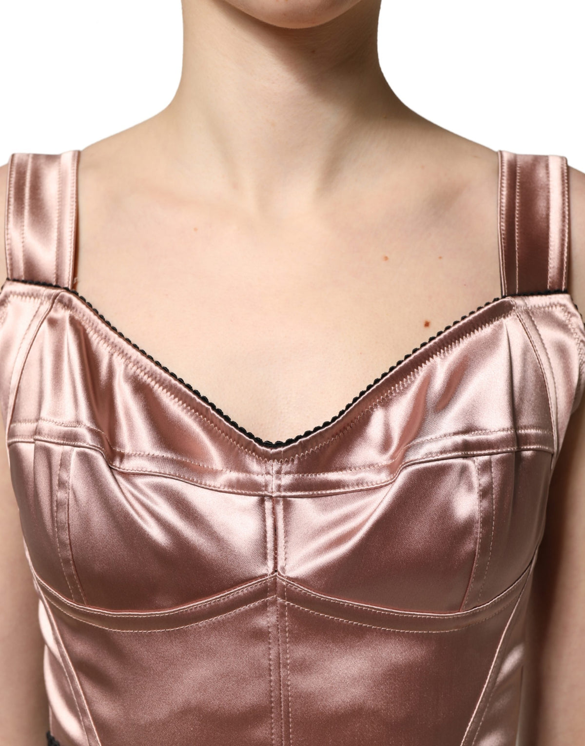 Dolce & Gabbana Pink Satin Sweetheart Corset Midi Dress
