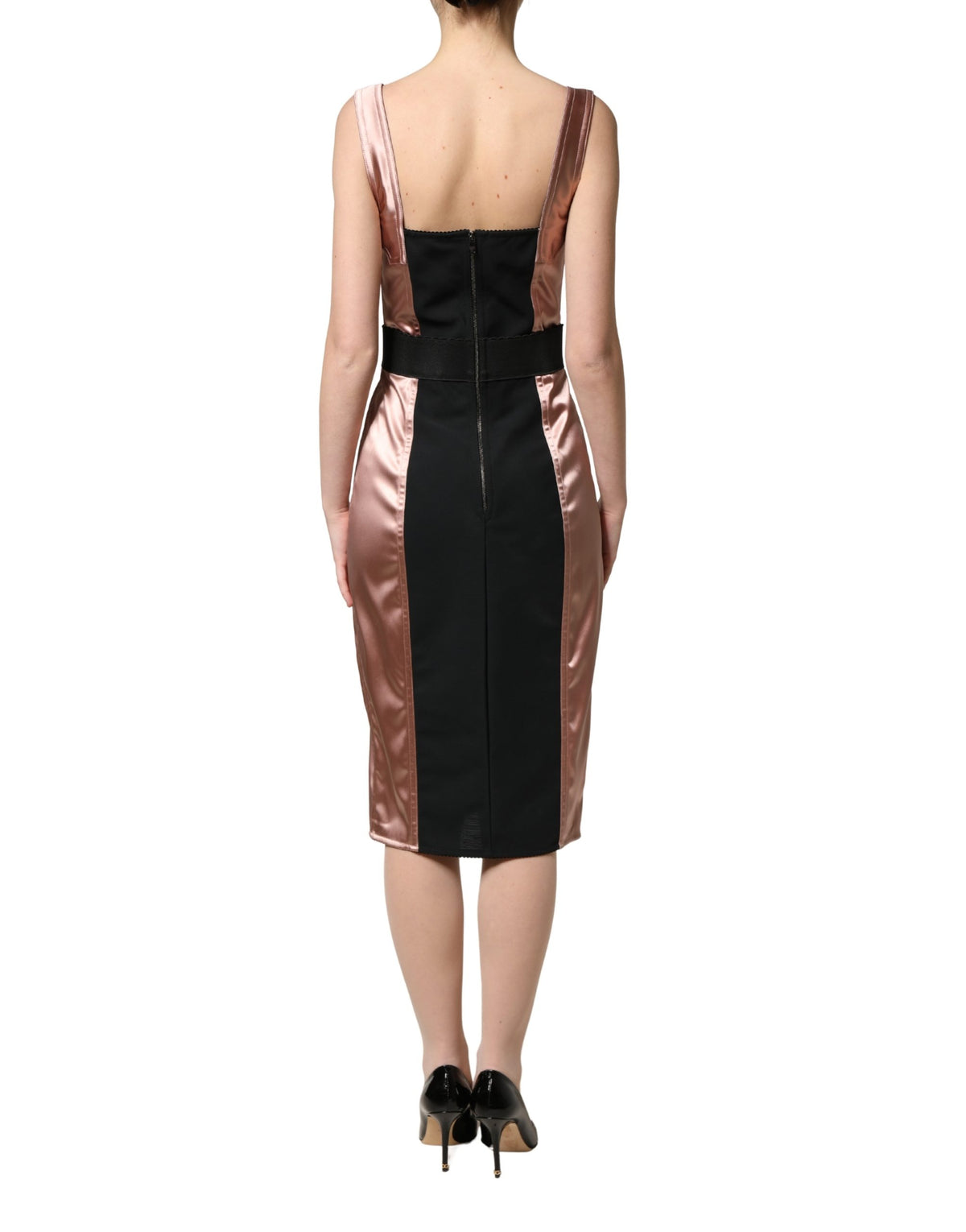 Dolce & Gabbana Pink Satin Sweetheart Corset Midi Dress