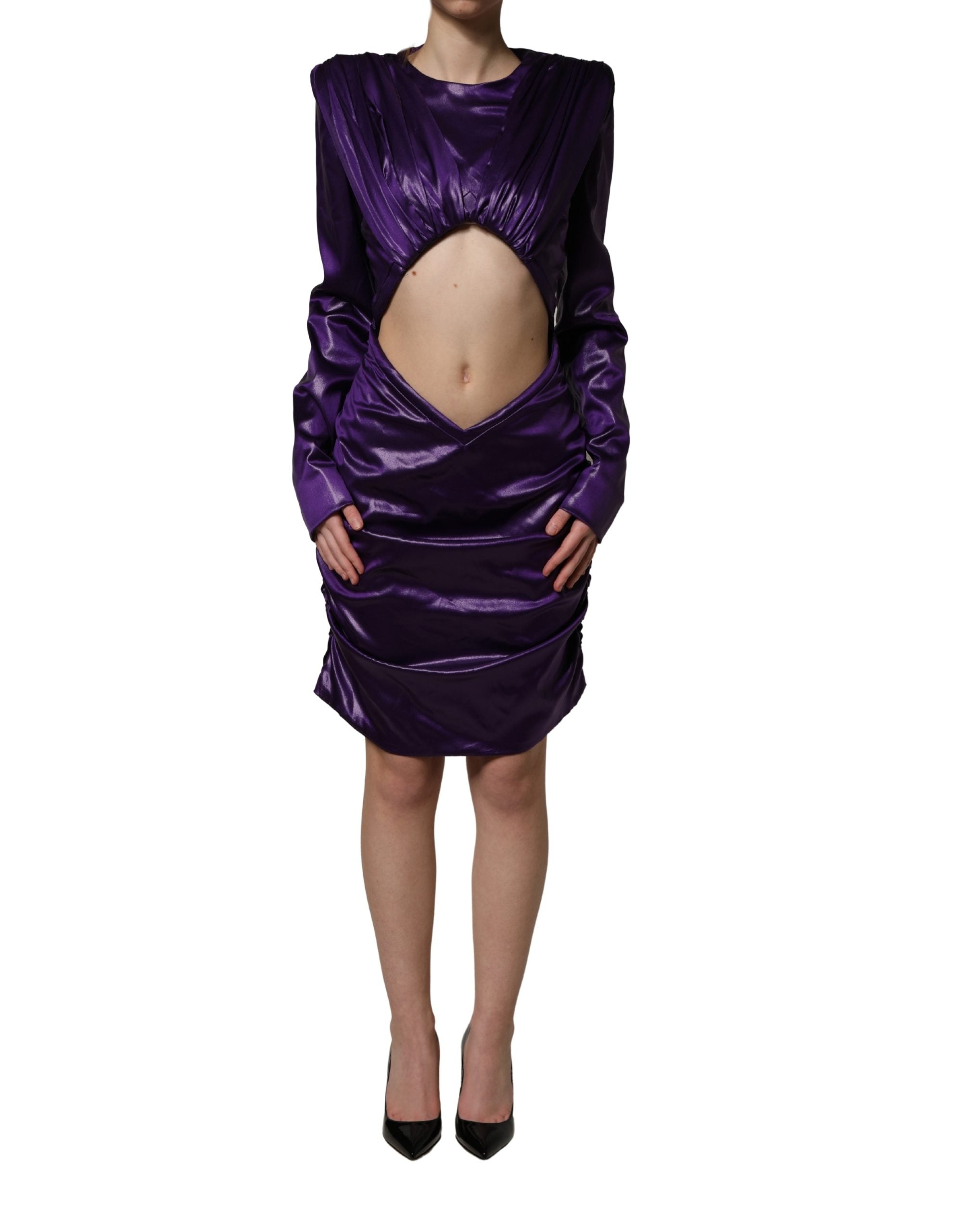 Dolce & Gabbana Metallic Purple Silk Cut-Out Mini Dress Couture