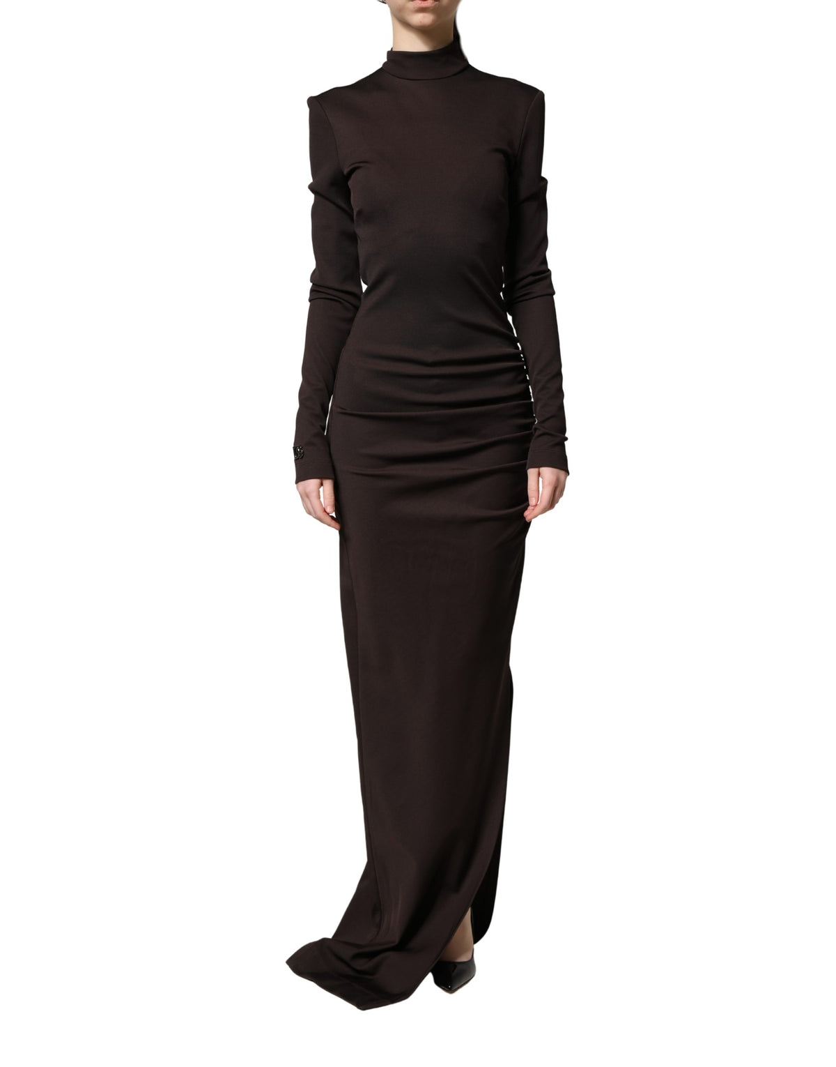 Dolce & Gabbana Brown Turtleneck Jersey Maxi Dress - Couture Elegance