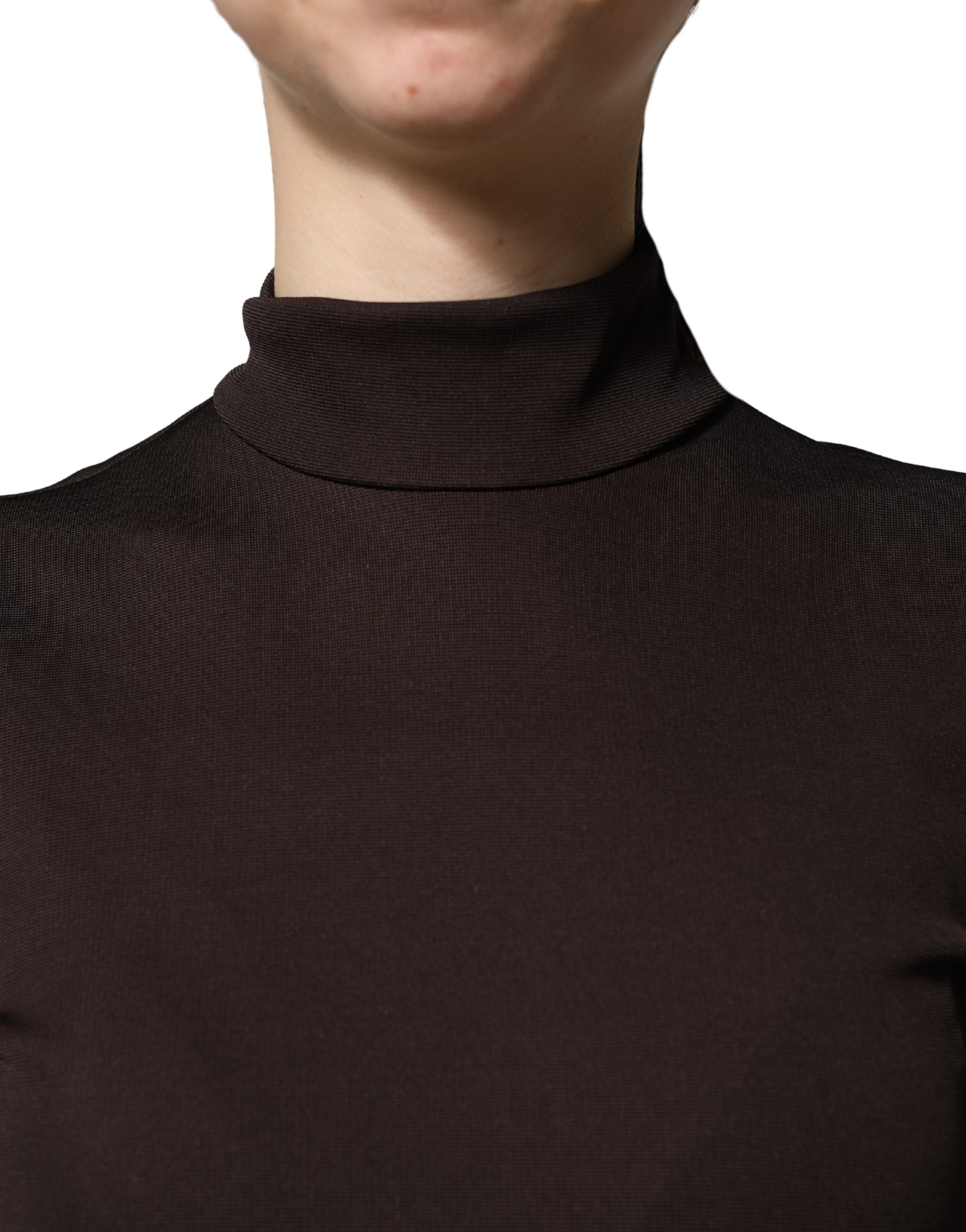 Dolce & Gabbana Brown Turtleneck Jersey Maxi Dress - Luxury Elegance