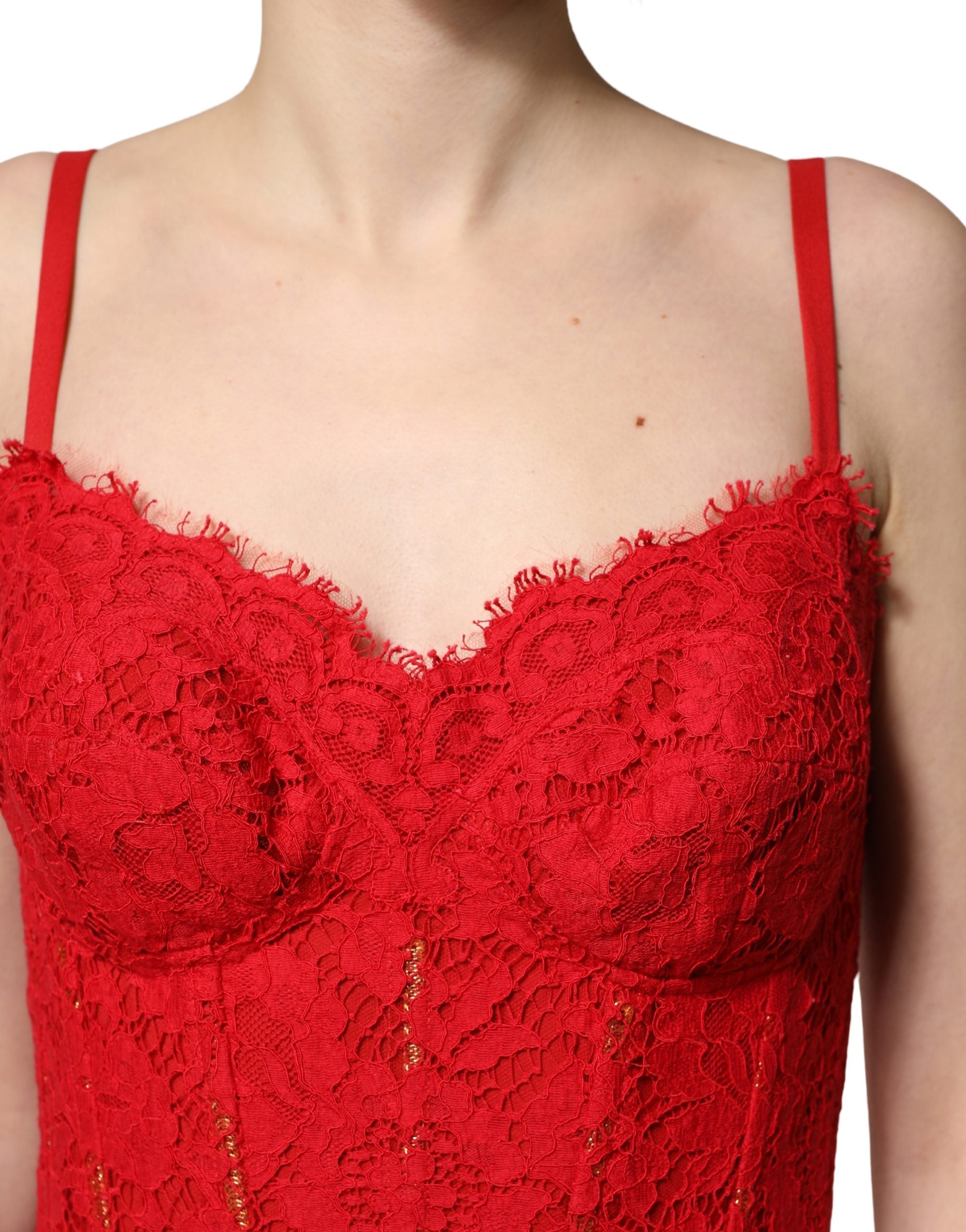 Dolce & Gabbana Red Corset Lace Bodice Long Gown - Luxury Elegance